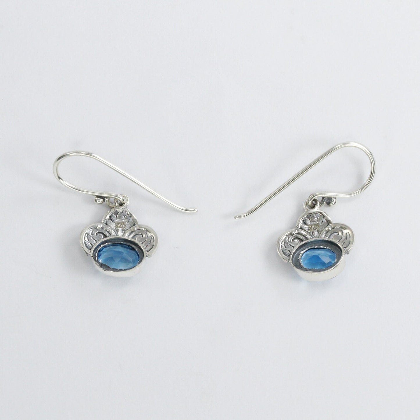 genuine blue topaz earrings 925 sterling silver decorated with swirl filigree flower ornament