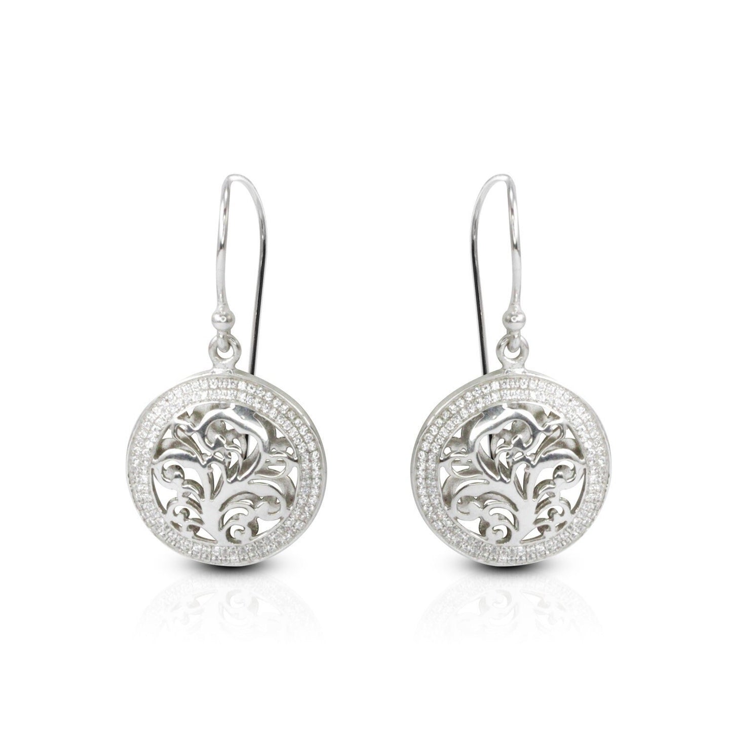 tree of life earrings 925 sterling silver earrings open work filigree inspired and white stone pave