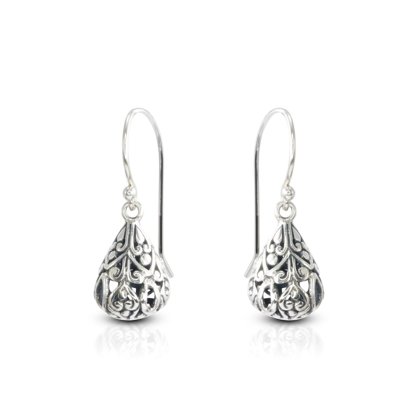 silver earrings drop full filigree ornament 925 sterling silver with antique finish