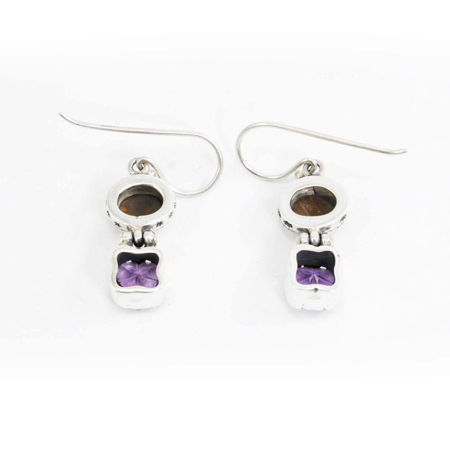 Australian opal earrings 925 sterling silver with genuine Brazilian amethyst, two stones earrings dangle