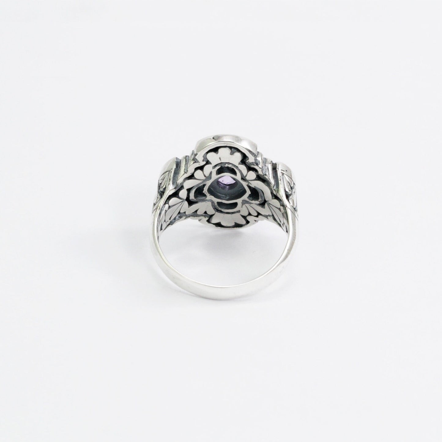 Maltese cross ring 925 sterling silver with genuine Brazilian amethyst decorated with filigree ornament