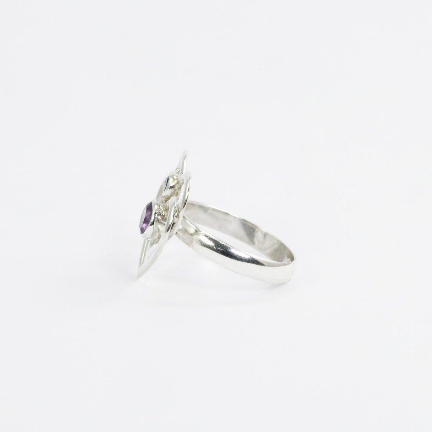 heart shape ring 925 sterling silver with genuine Brazilian amethyst and natural sky blue topaz