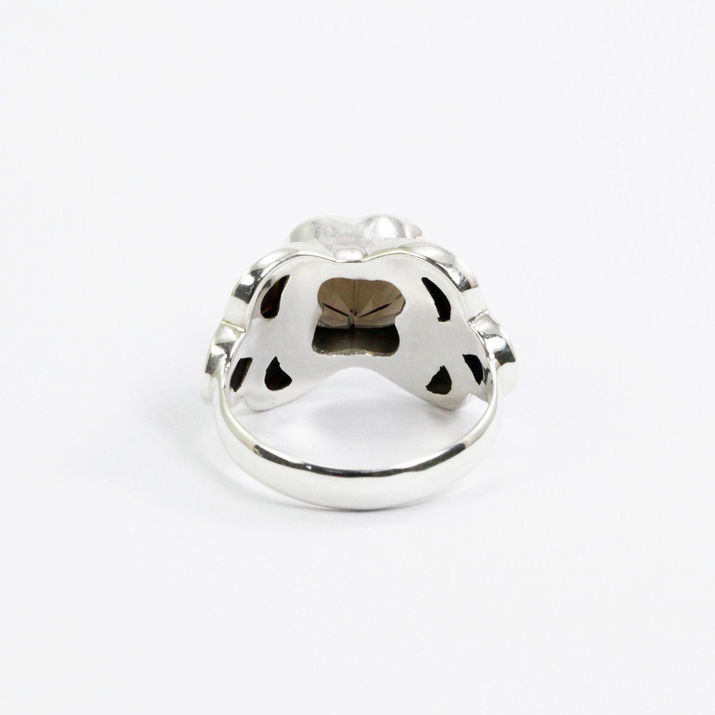 smoky quarts ring 925 sterling silver decorated with natural black shell