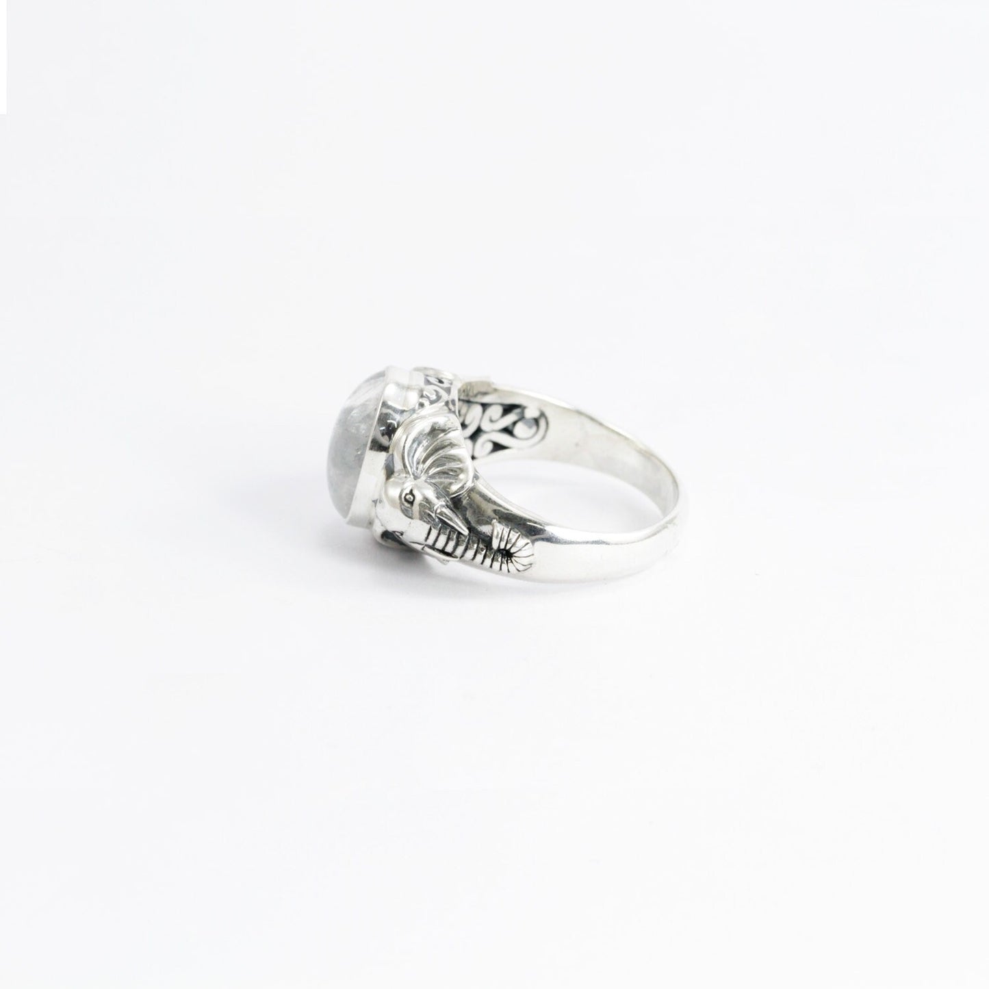 elephant ring 925 sterling silver with genuine rainbow moonstone