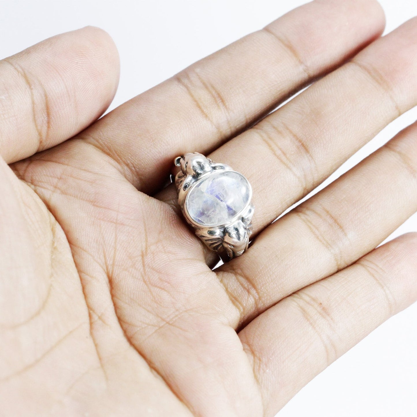 elephant ring 925 sterling silver with genuine rainbow moonstone