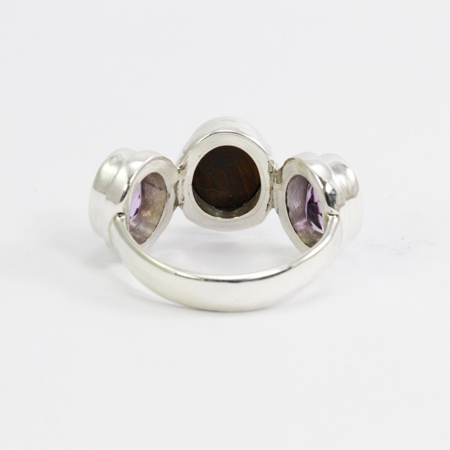 Opal ring 925 sterling silver with genuine amethyst in bezel set