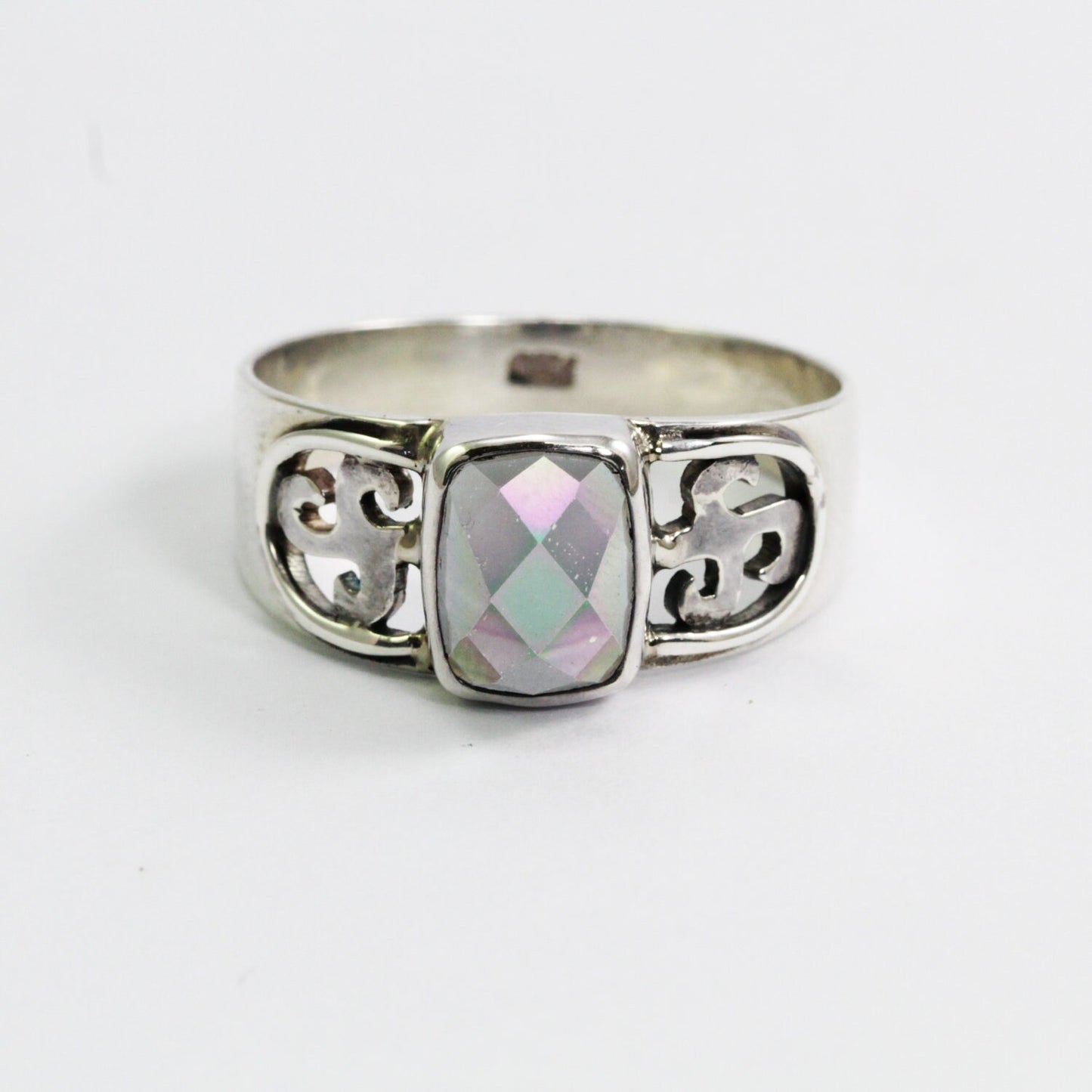 Mystique topaz ring 925 sterling silver decorated with open work filigree
