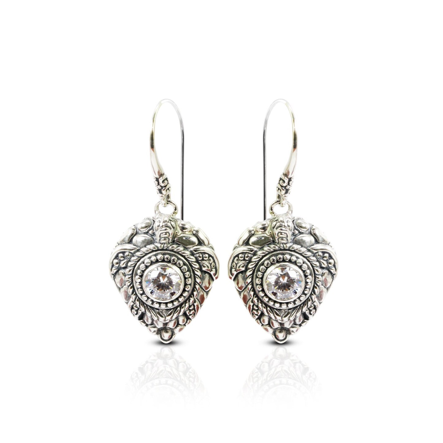 turtle earrings 925 sterling silver decorated with beautiful filigree work and white zirconia
