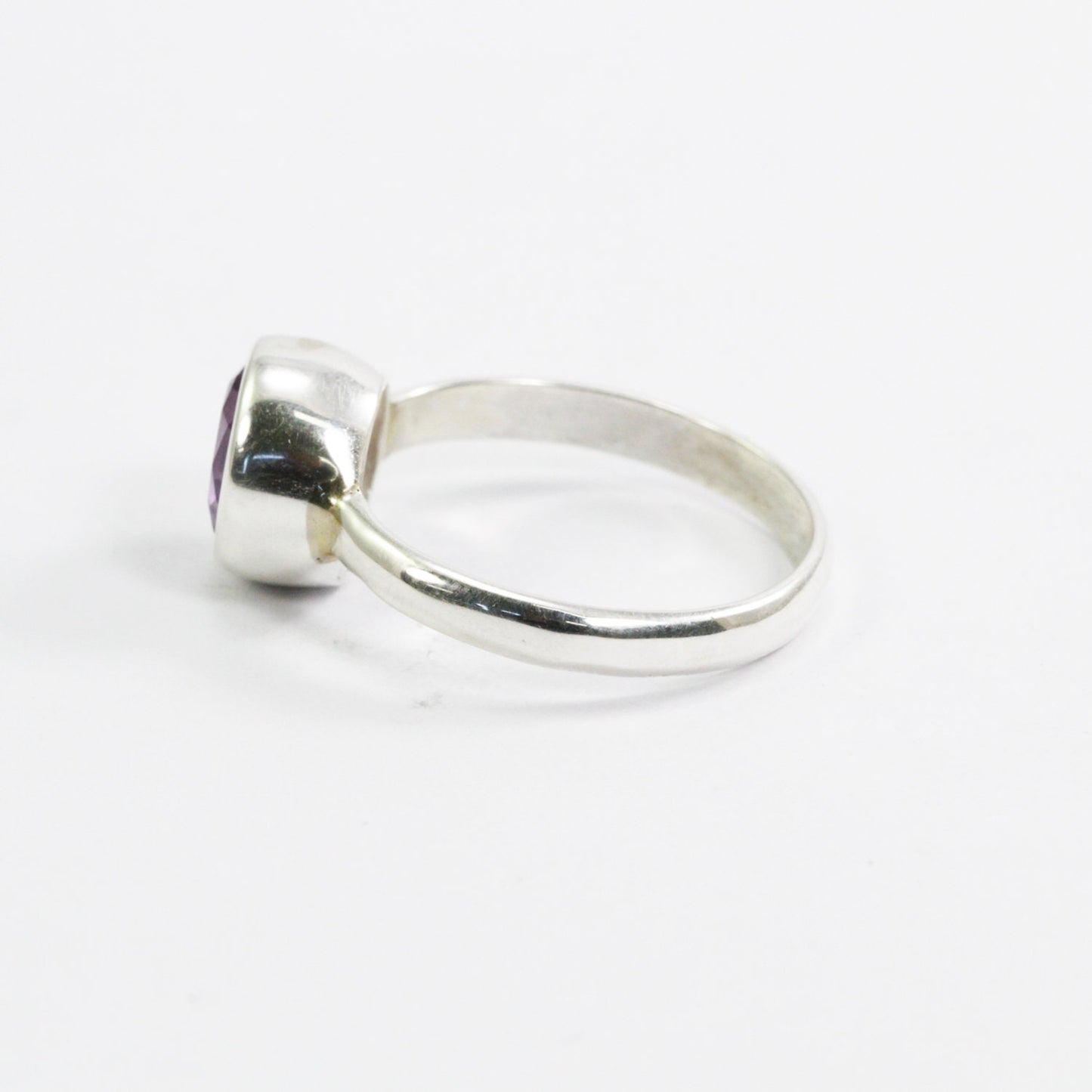solitaire ring for women 8 mm round amethyst in handmade bezel 925 sterling silver