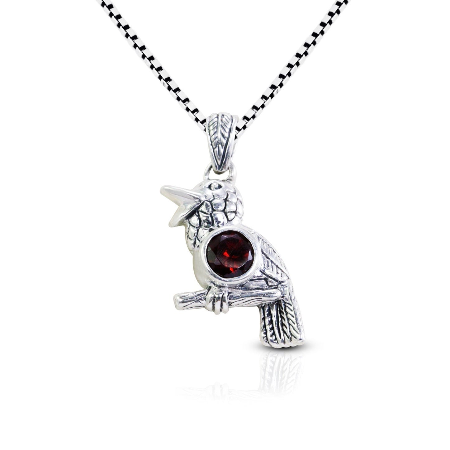 silver Bird pendant necklace 925 sterling silver with genuine red Garnet