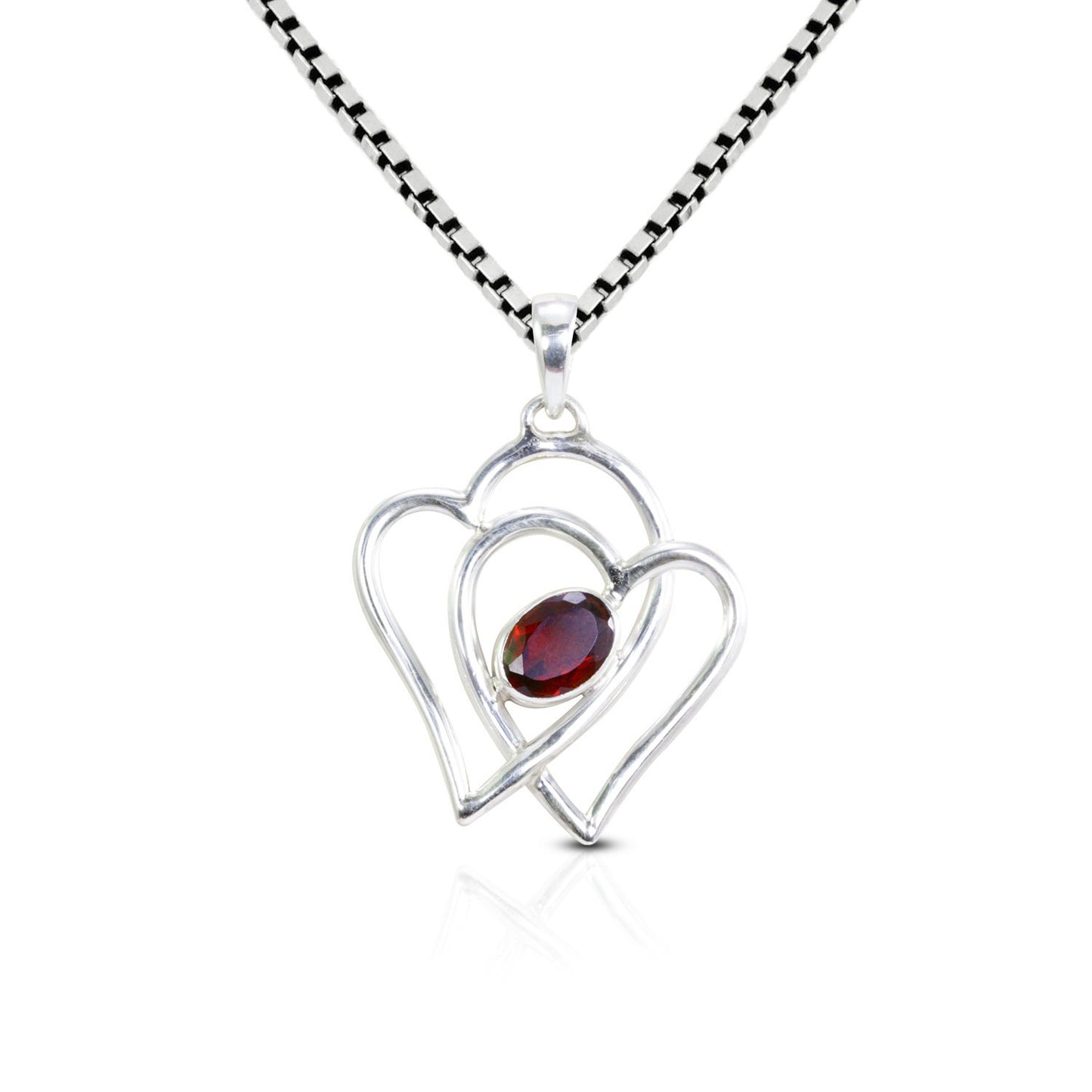 red Garnet pendant necklace set in 925 sterling silver heart shape