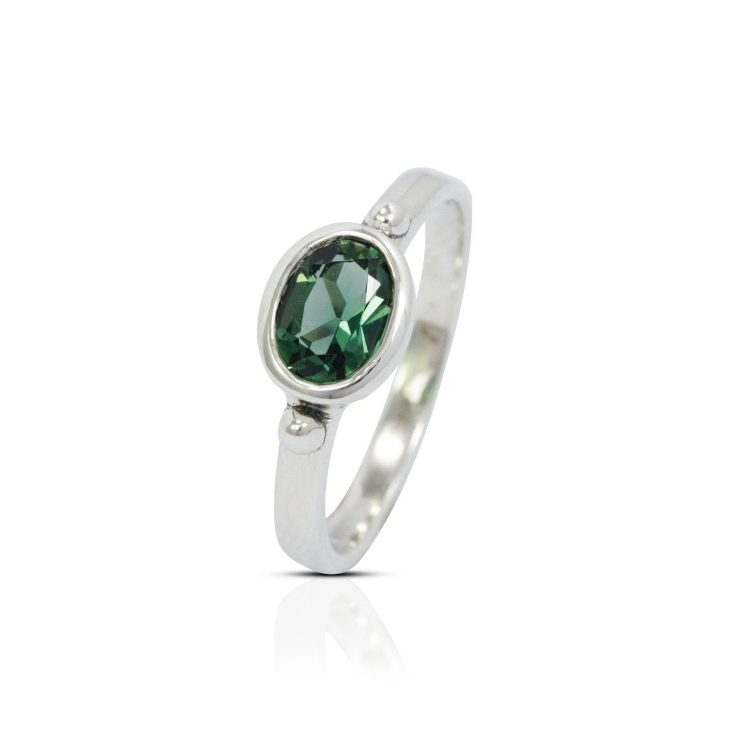 green quarts crystal ring 925 sterling silver, solitaire ring with green crystal