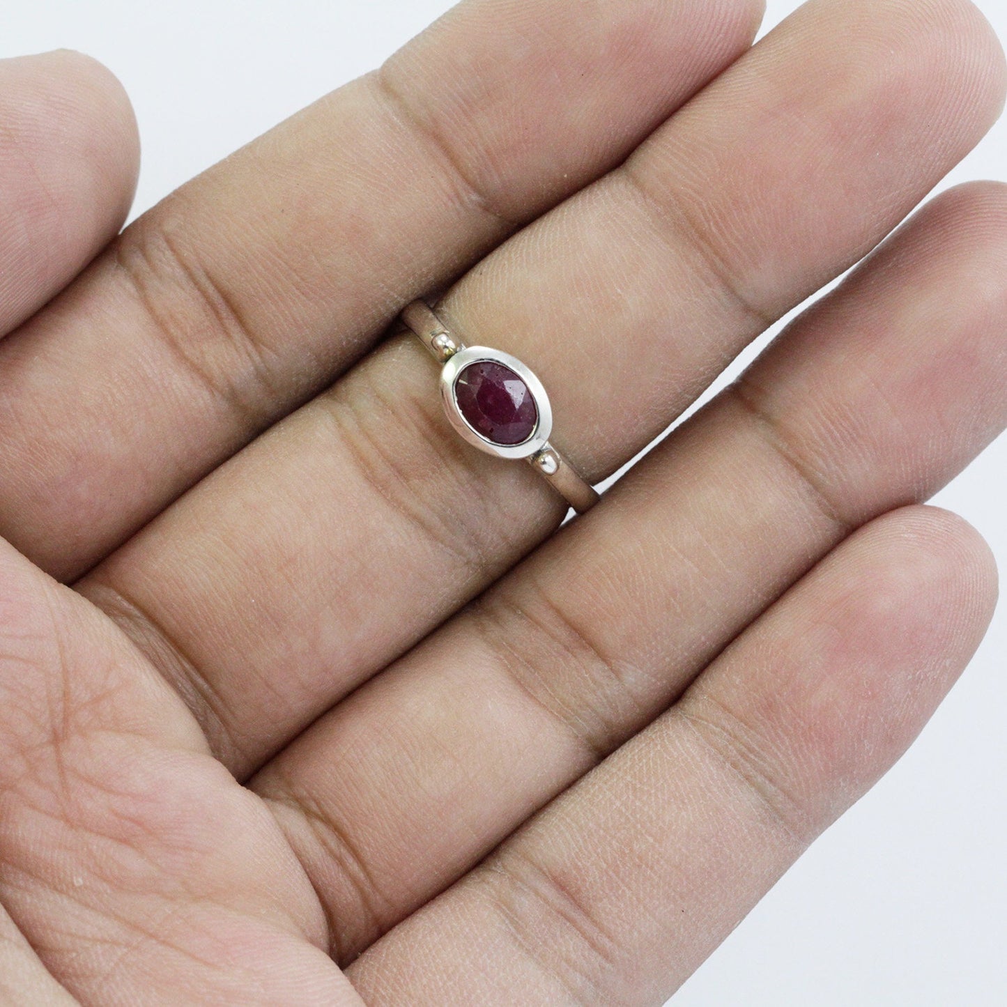 red ruby ring 925 sterling silver, solitaire ring with genuine ruby