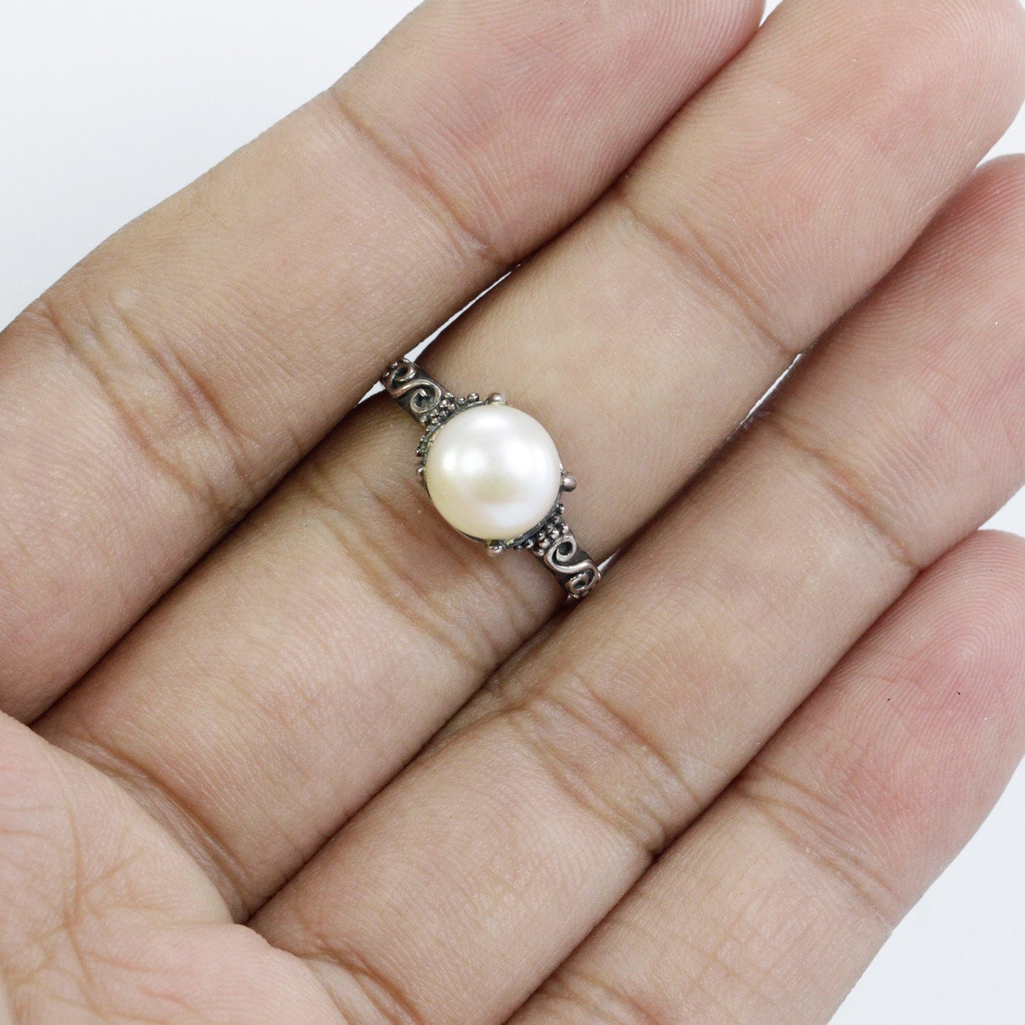 white pearl ring 925 sterling silver with freshwater pearl