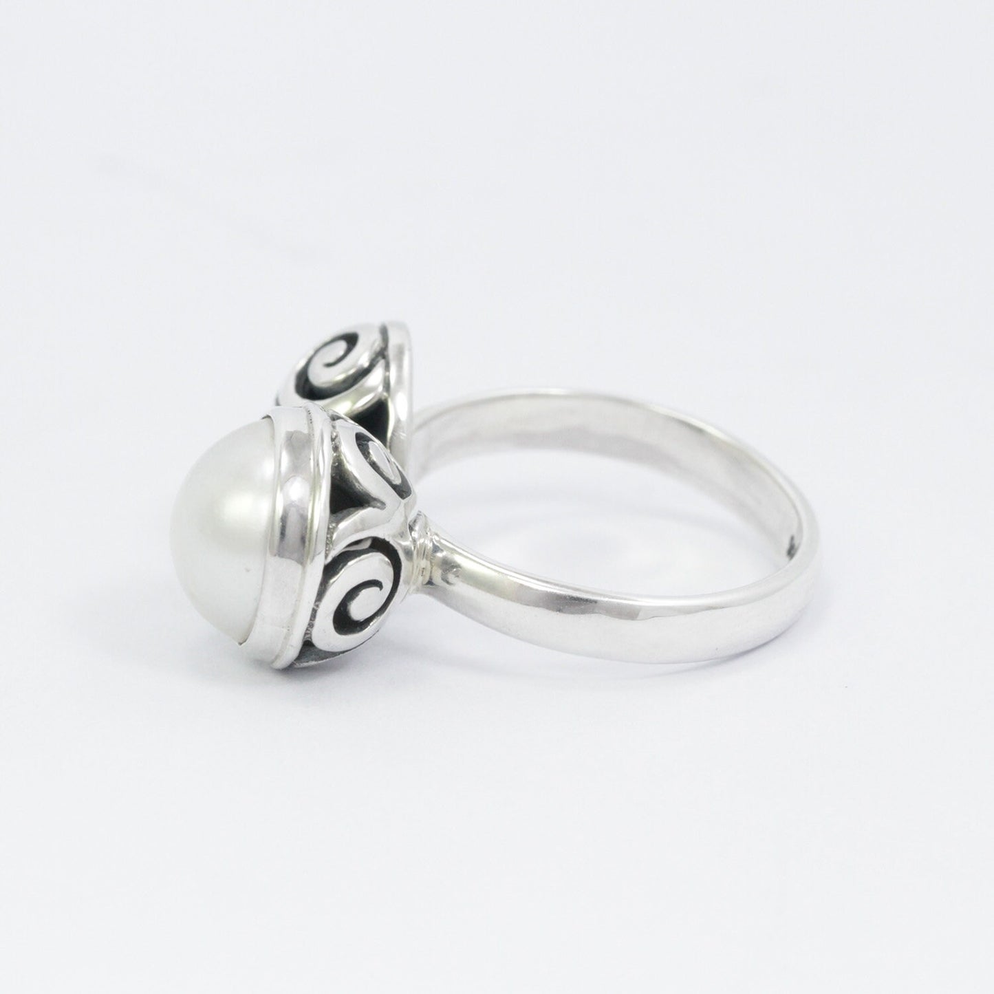 Bypass pearl ring 925 sterling silver, fresh water pearl ring, filigree ring