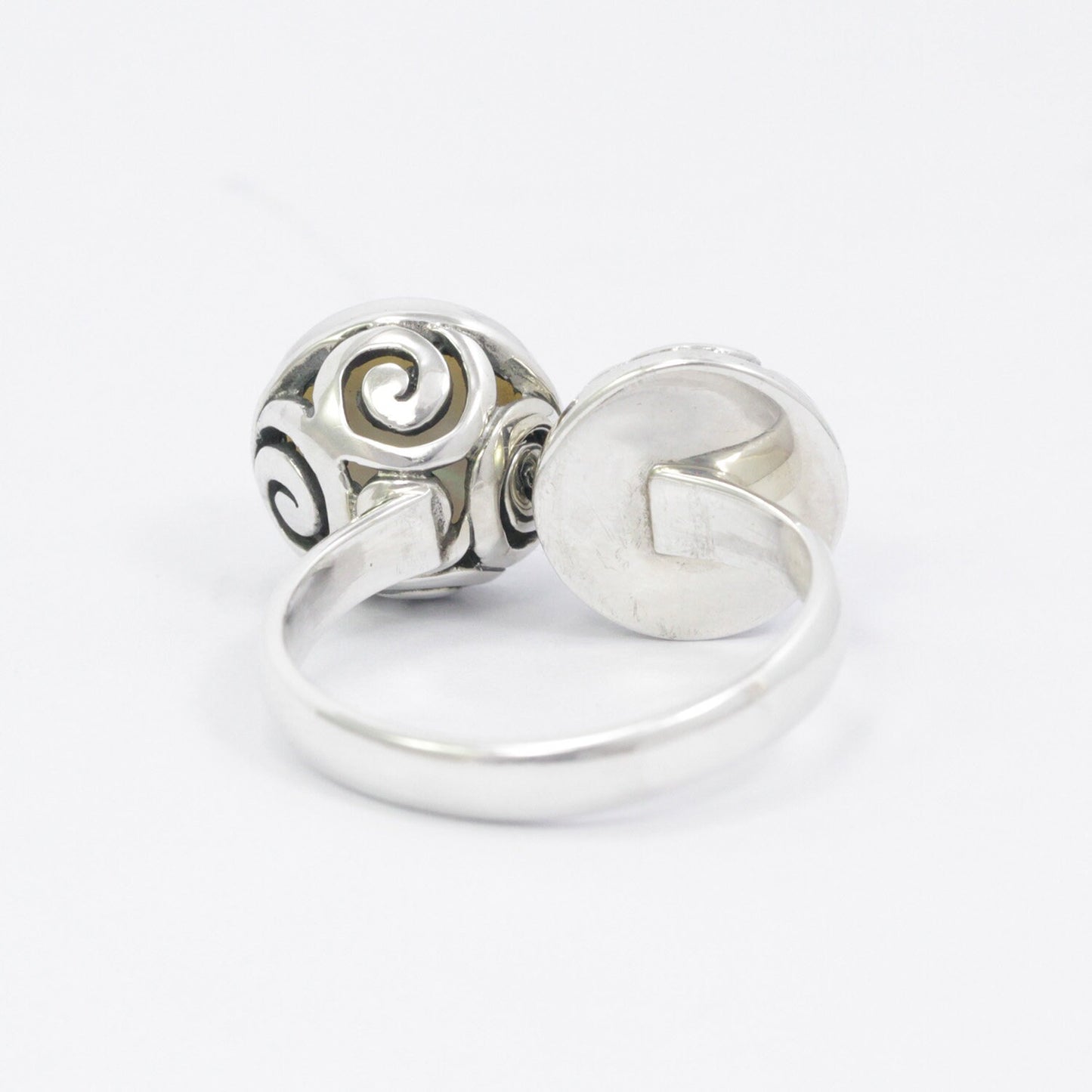 Bypass pearl ring 925 sterling silver, fresh water pearl ring, filigree ring