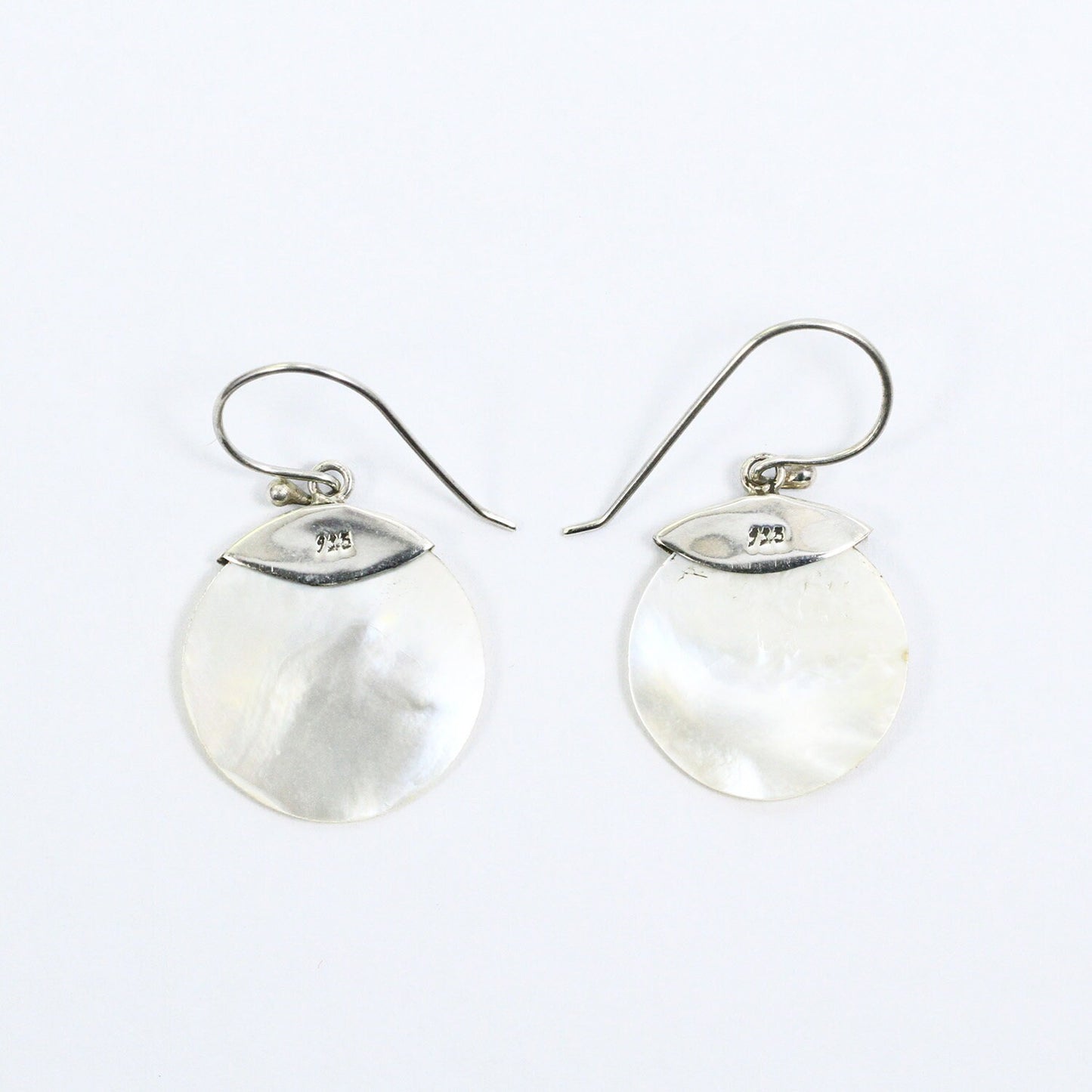 circle earrings 925 sterling silver with genuine white shell and antique filigree ornament