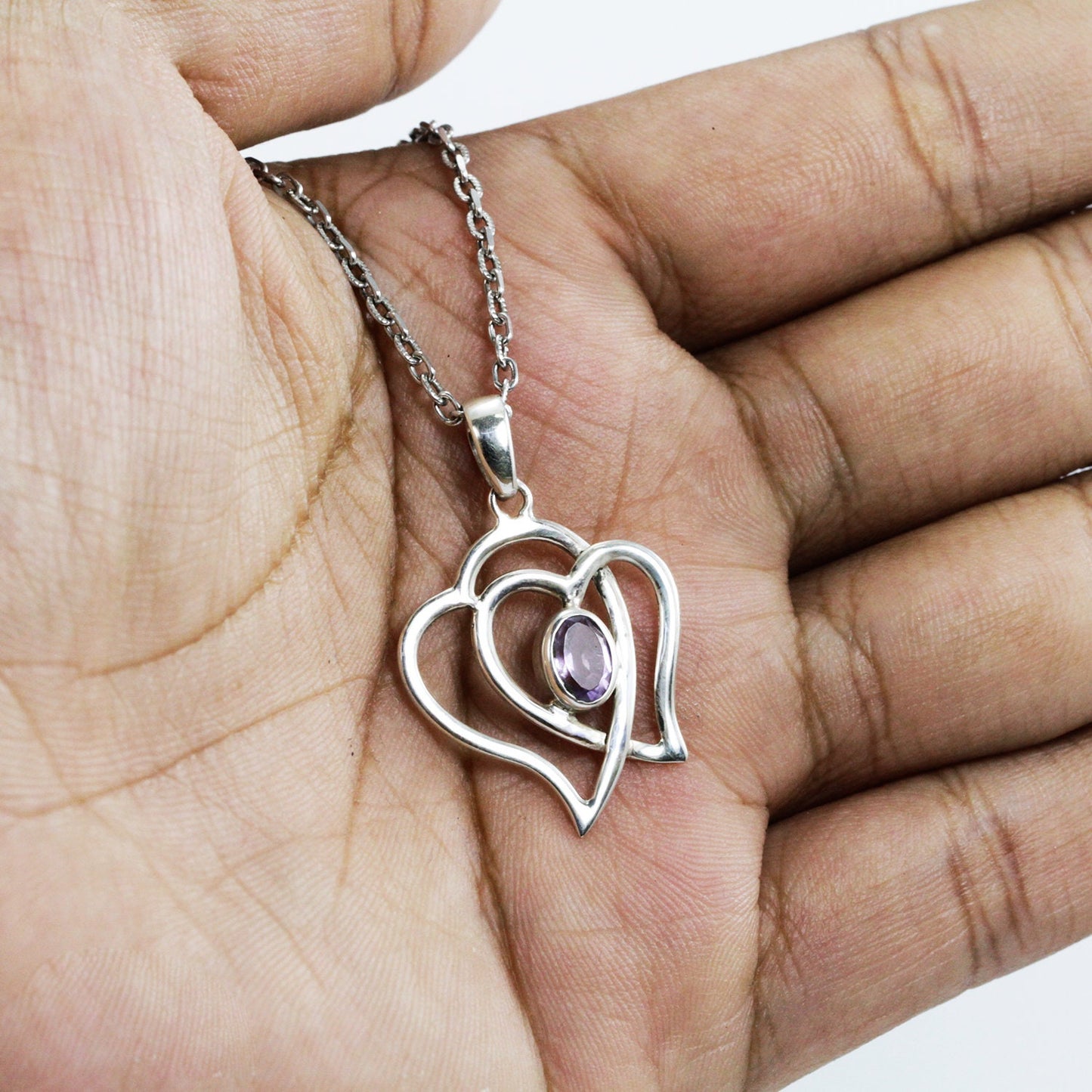 amethyst pendant necklace 925 sterling silver heart shape