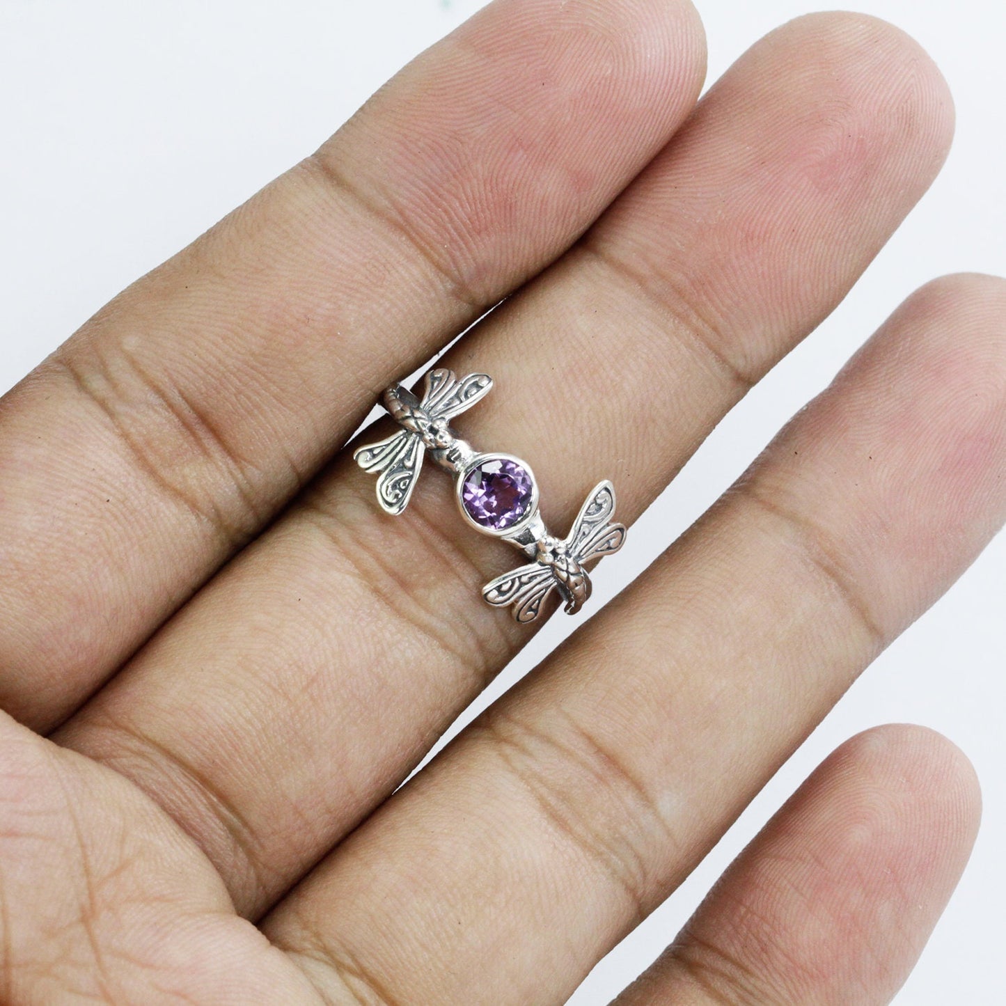 dragonfly ring 925 sterling silver with genuine Brazilian amethyst