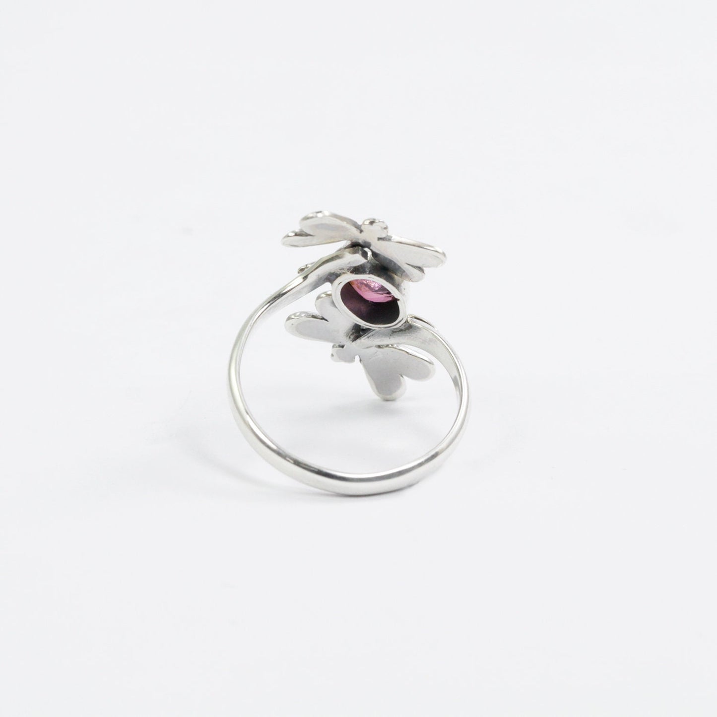 bypass ring 925 sterling silver and 18K gold with tourmaline and filigree dragonfly