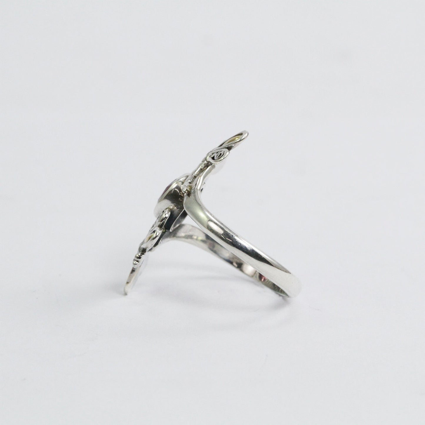 bypass ring 925 sterling silver and 18K gold with tourmaline and filigree dragonfly