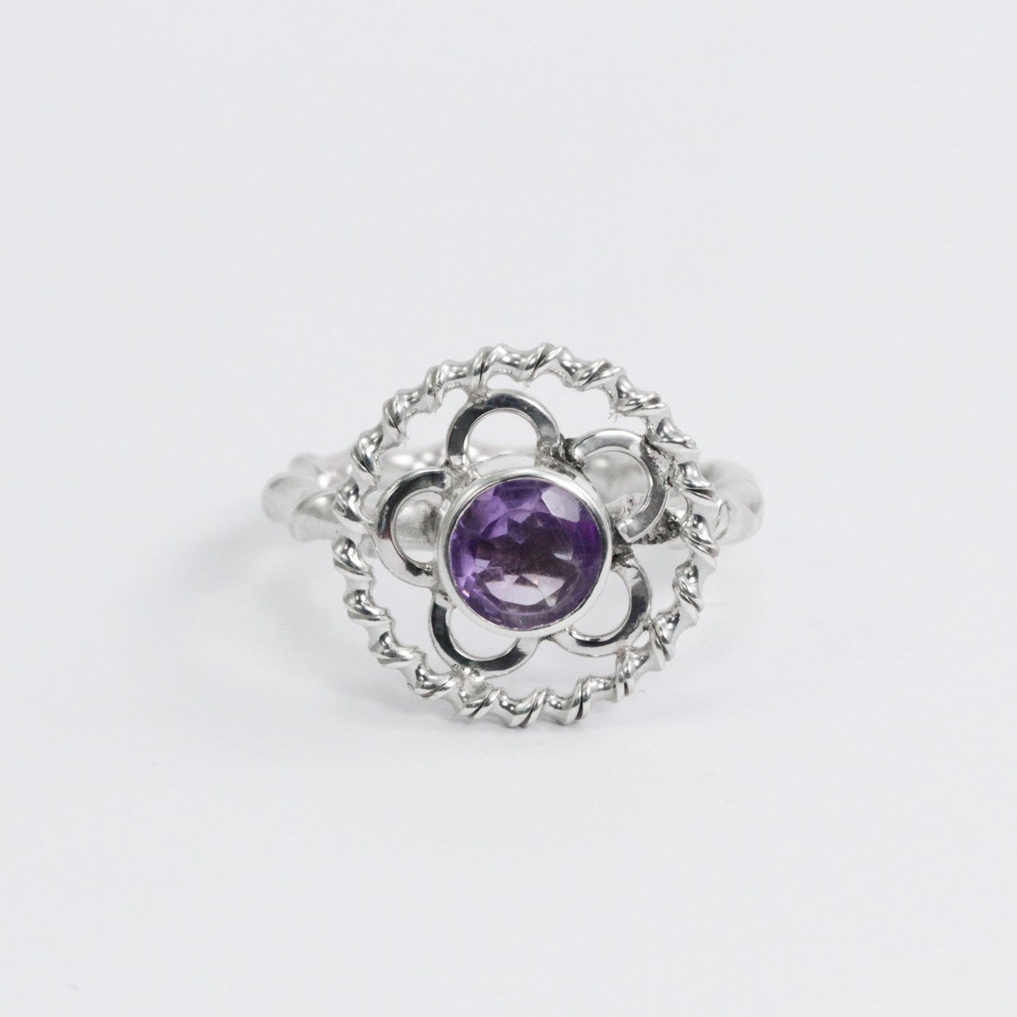flower ring 925 sterling silver with genuine Brazilian amethyst