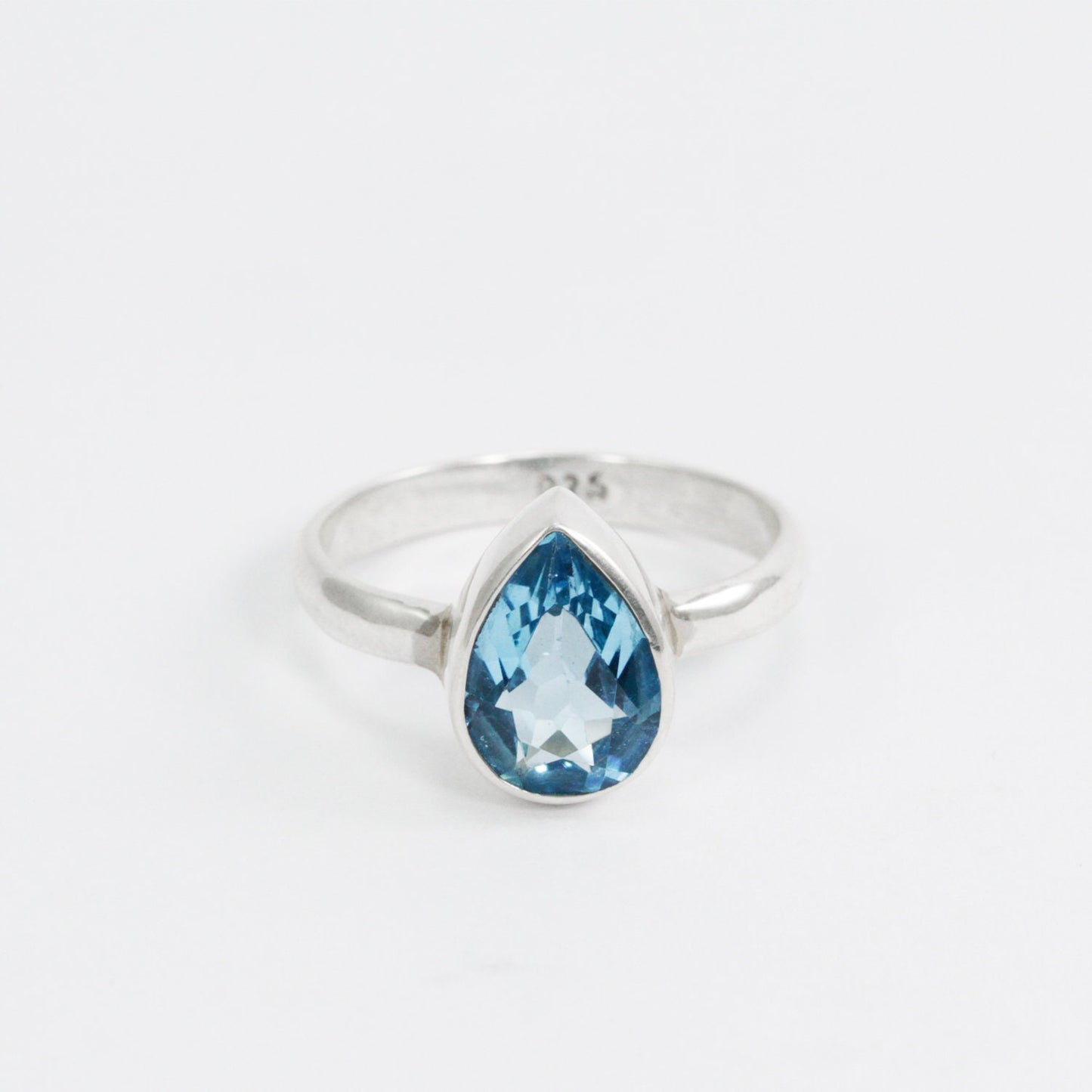 tear drop Blue topaz ring 925 sterling silver handmade bezel set