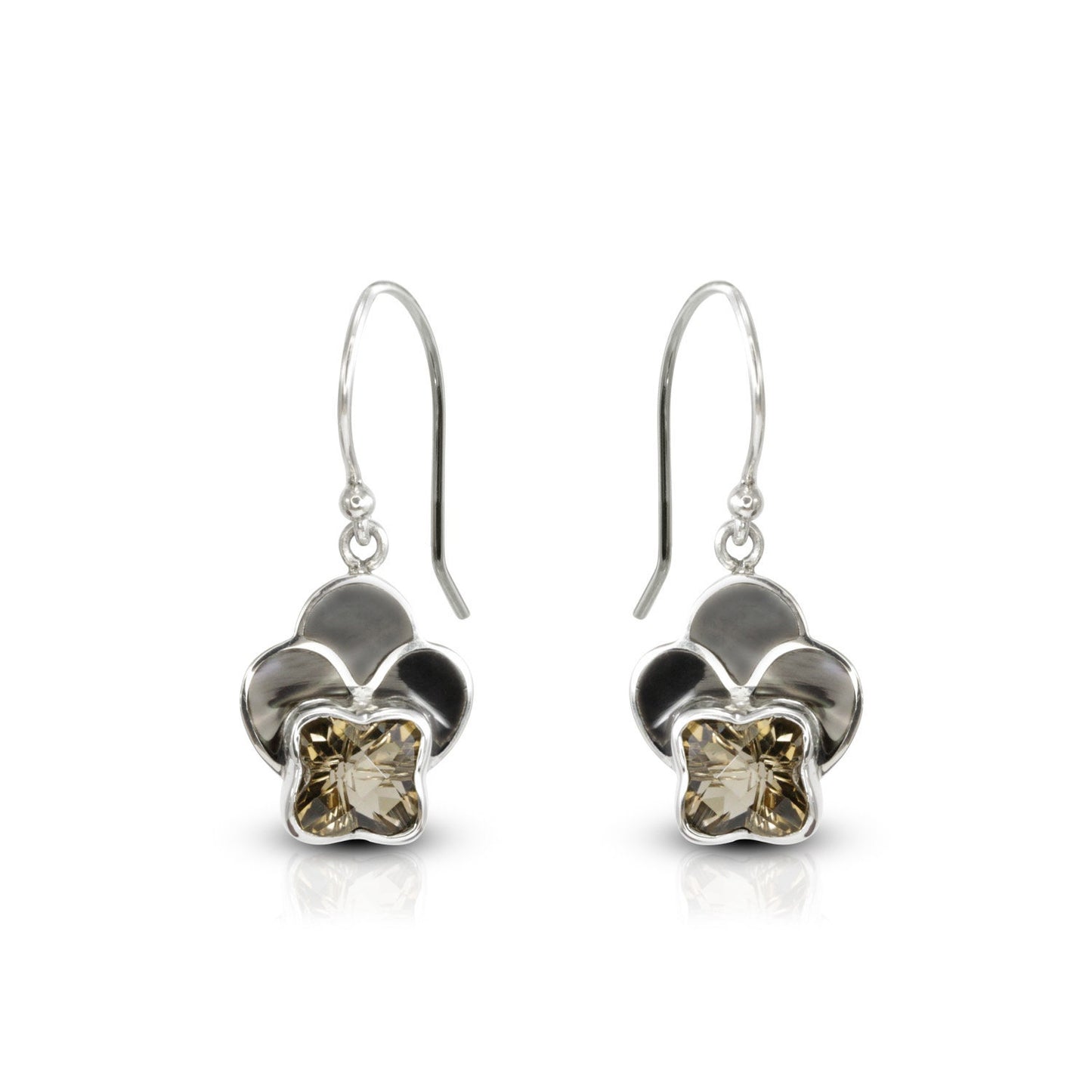 smoky quarts earrings 925 sterling silver with genuine black shell
