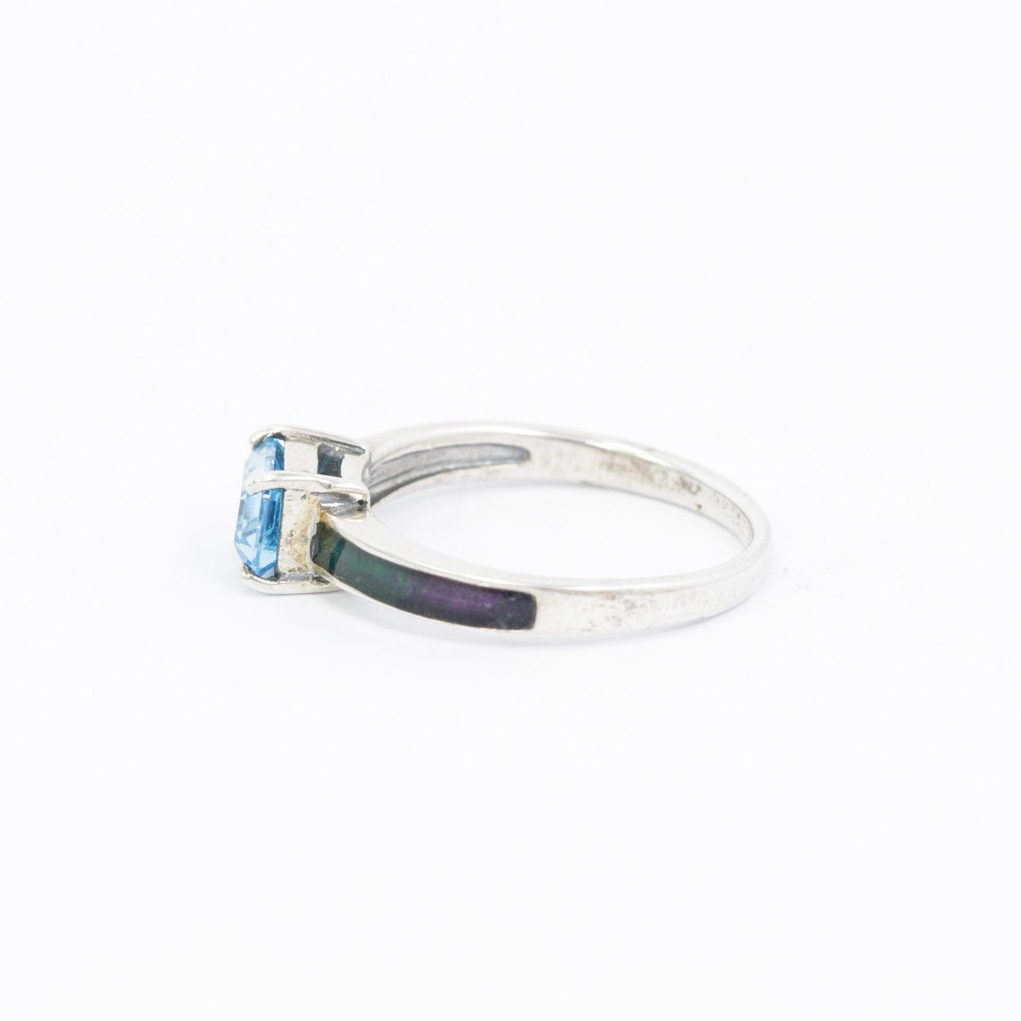 blue topaz ring 925 sterling silver decorated with glass enamel band