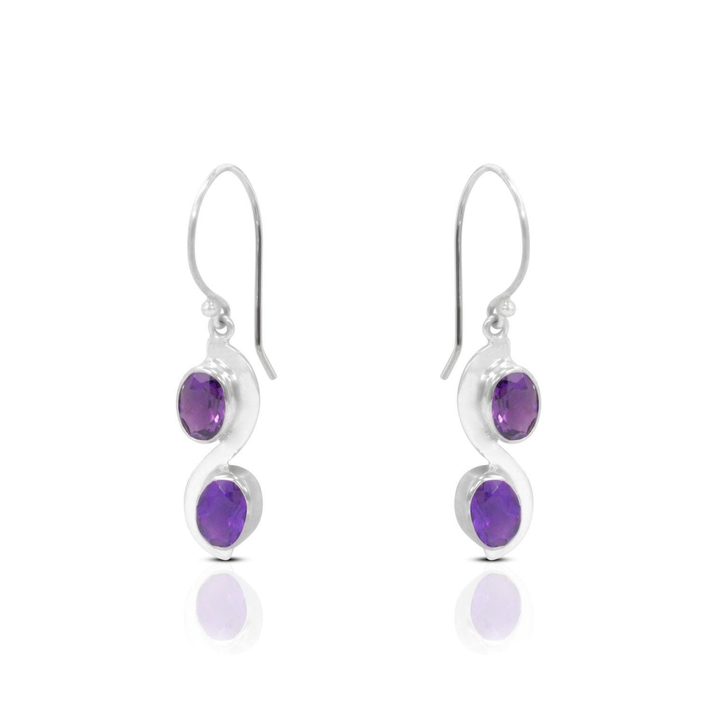 amethyst earrings 925 sterling silver with handmade bezel set