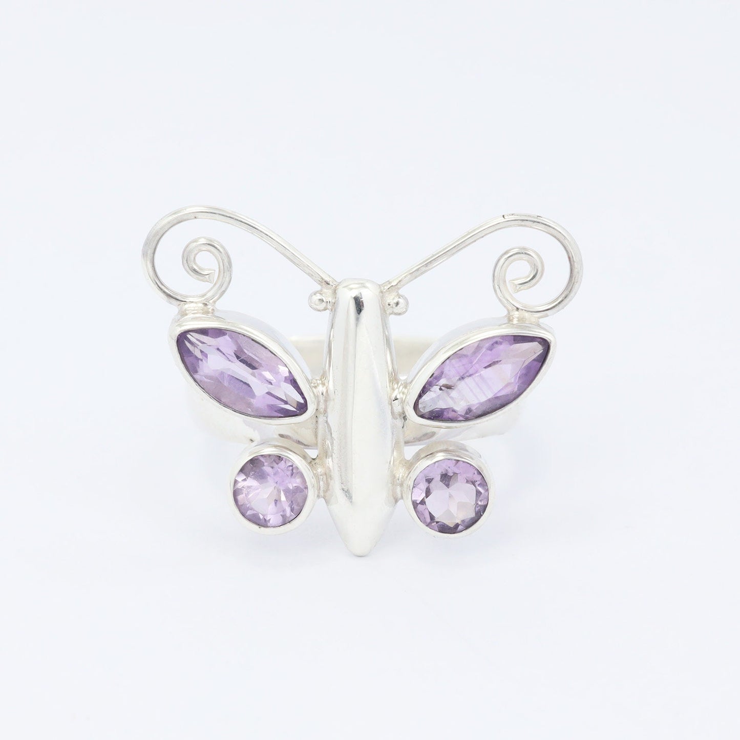 butterfly ring 925 sterling silver with genuine Brazilian amethyst bezel set