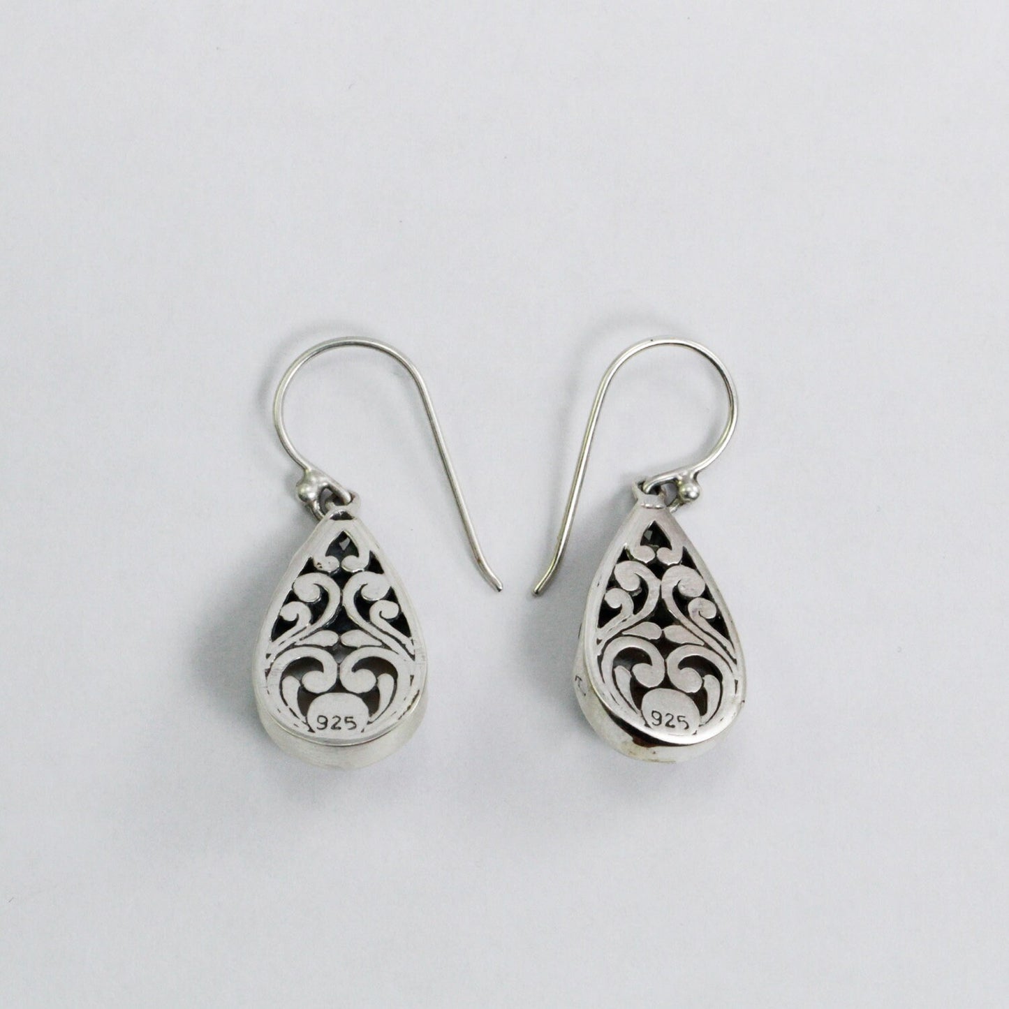 white mabe pearl earrings 925 sterling silver decorated with dragonfly filigree ornament
