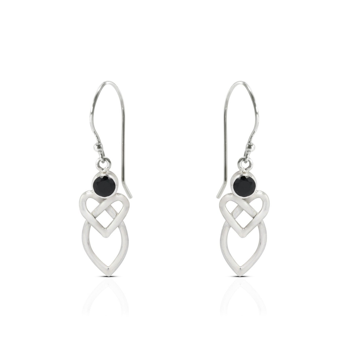 Celtic earrings 925 sterling silver with genuine onyx bezel set dangle drop