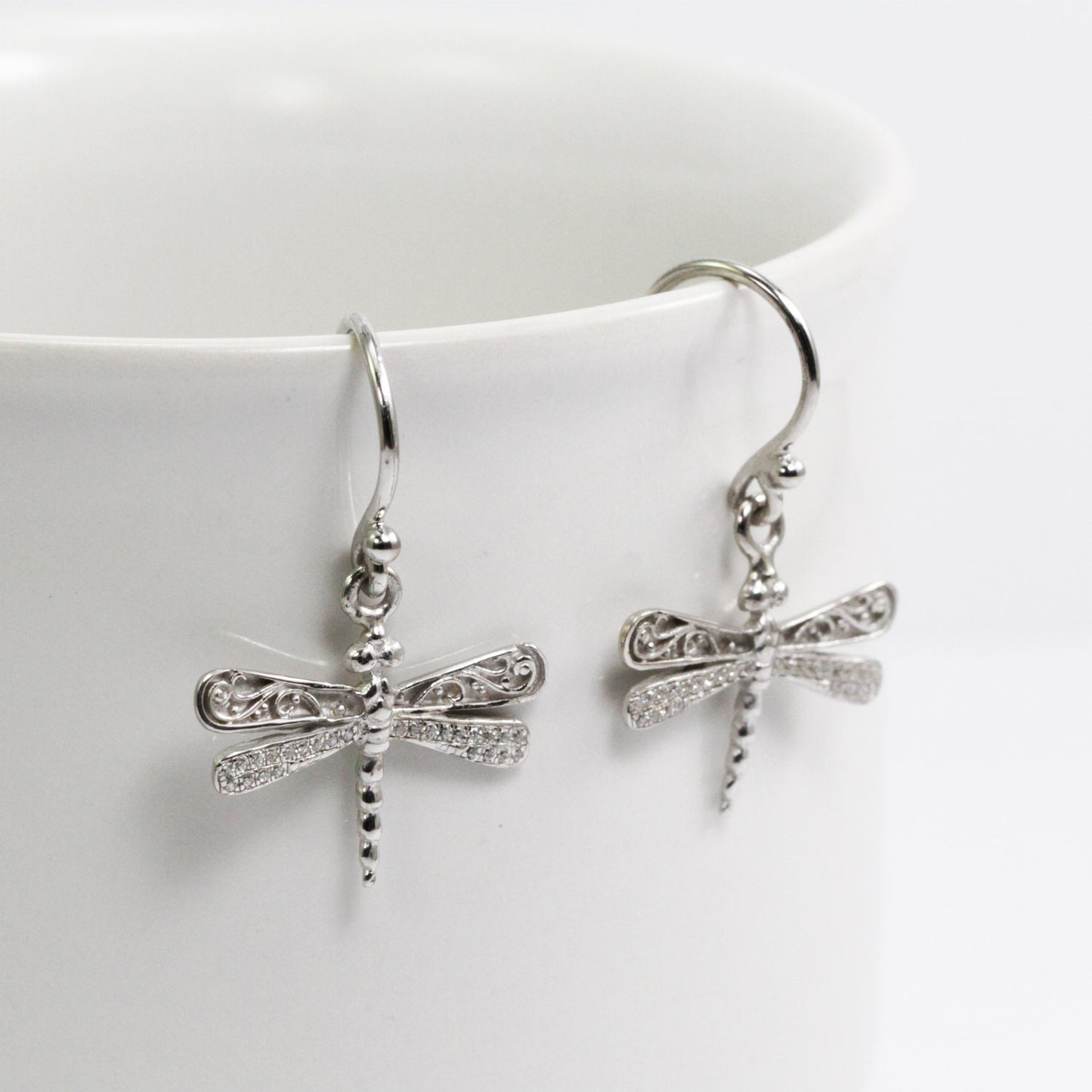 dragonfly earrings 925 sterling silver decorated with micro pave