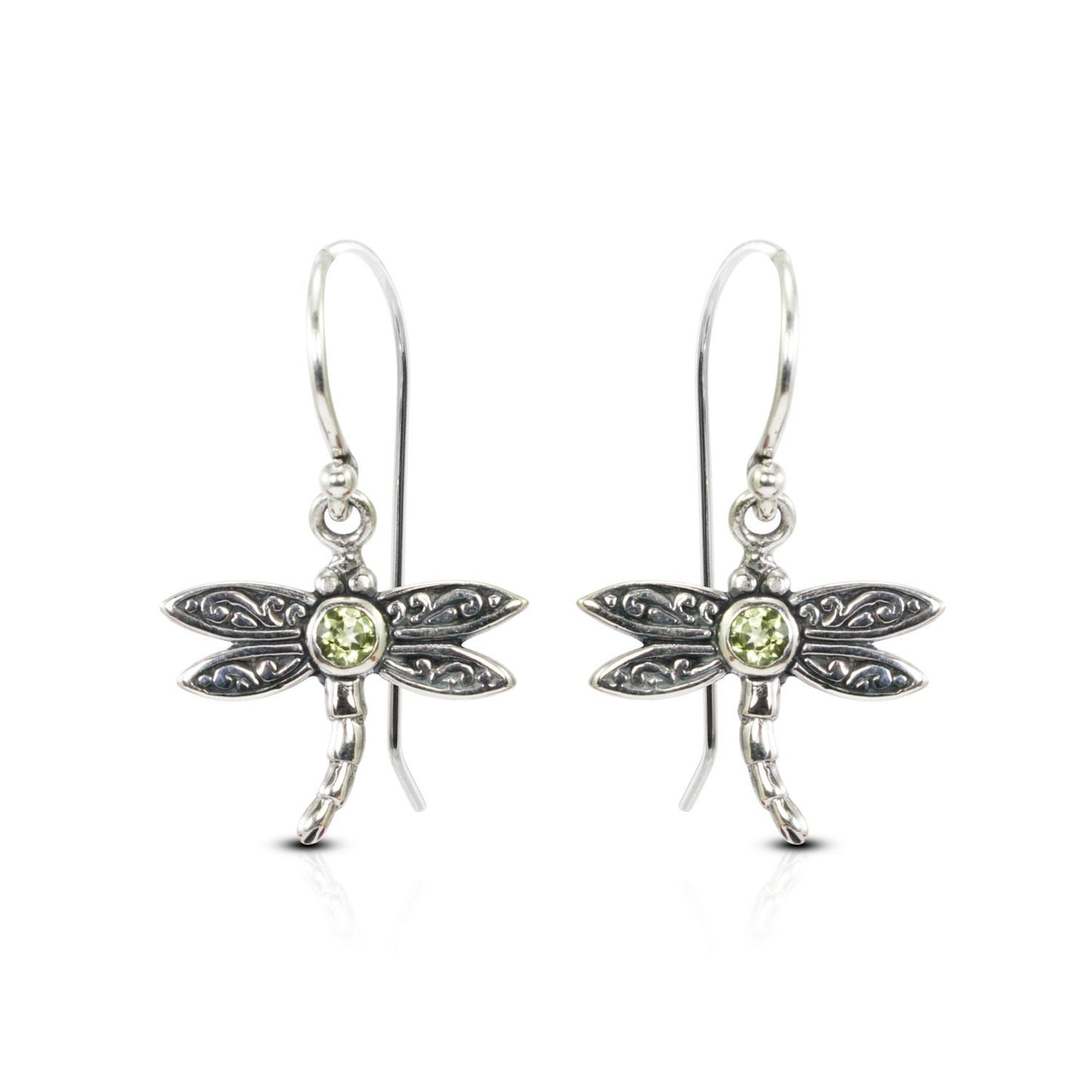 tiny dragonfly earrings 925 sterling silver decorated genuine green peridot