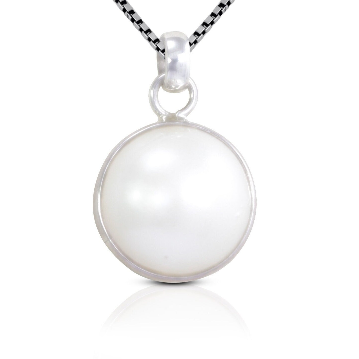 round white Mabe pearl set in 925 sterling silver pendant 15 mm round
