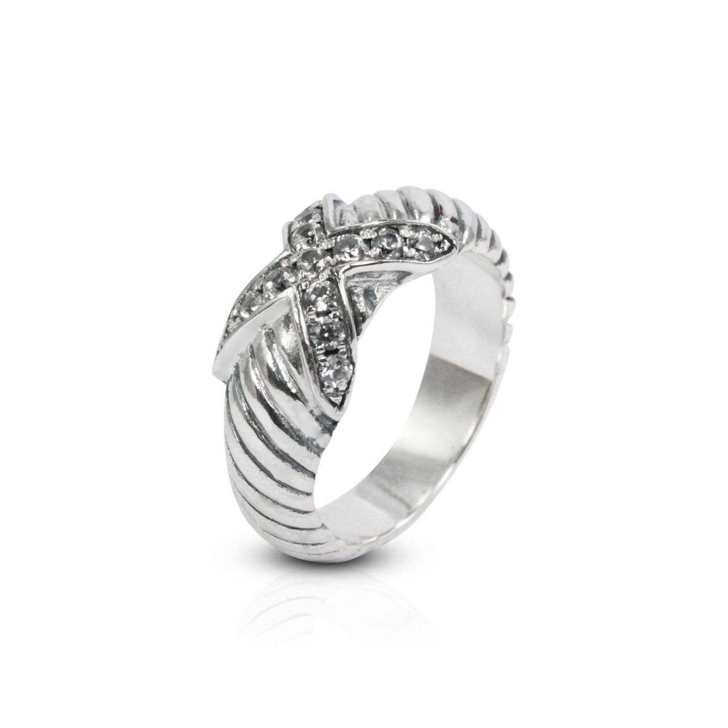 cable ring 925 sterling silver decorated with genuine white zircon