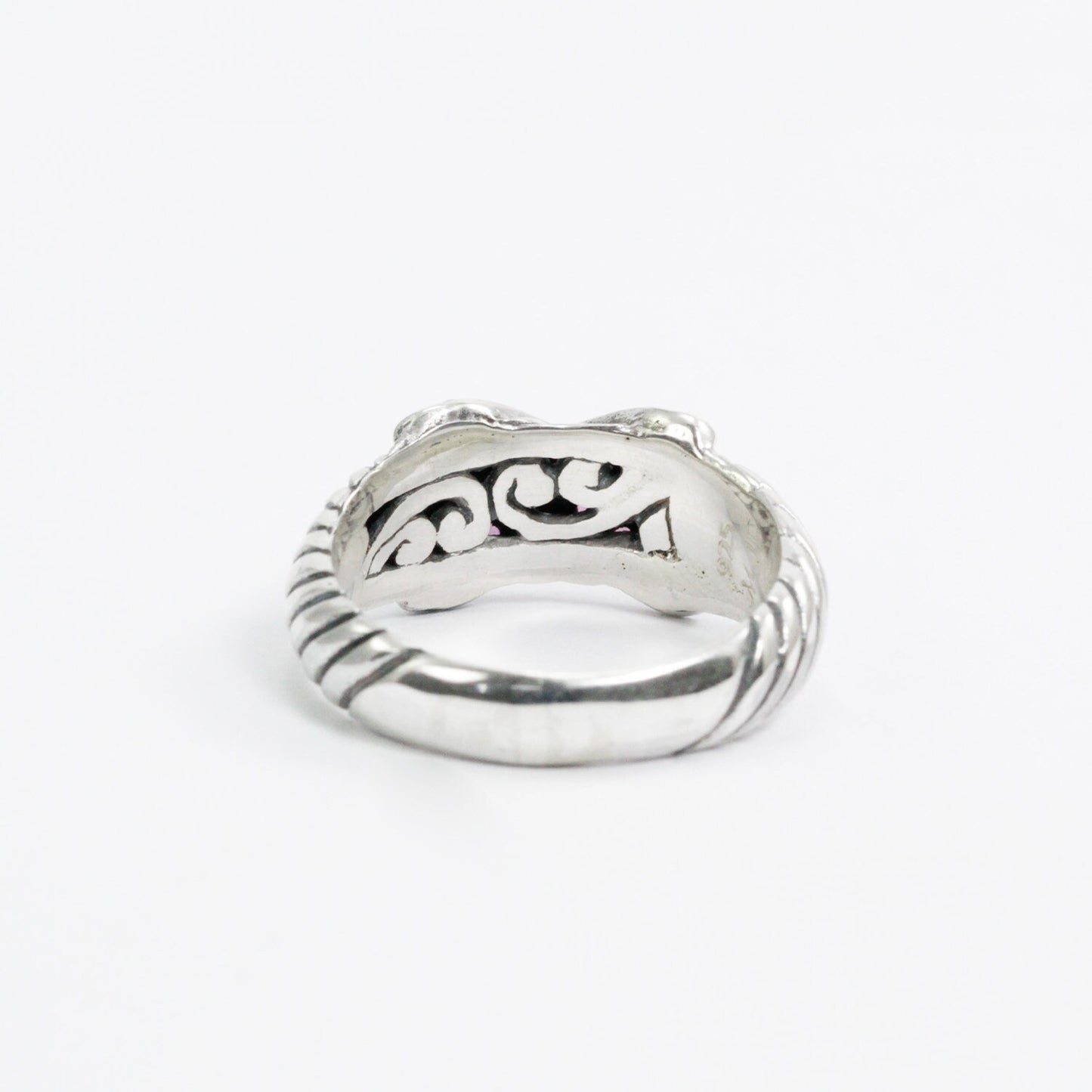 rhodolite garnet ring 925 sterling silver decorated with cable shank style