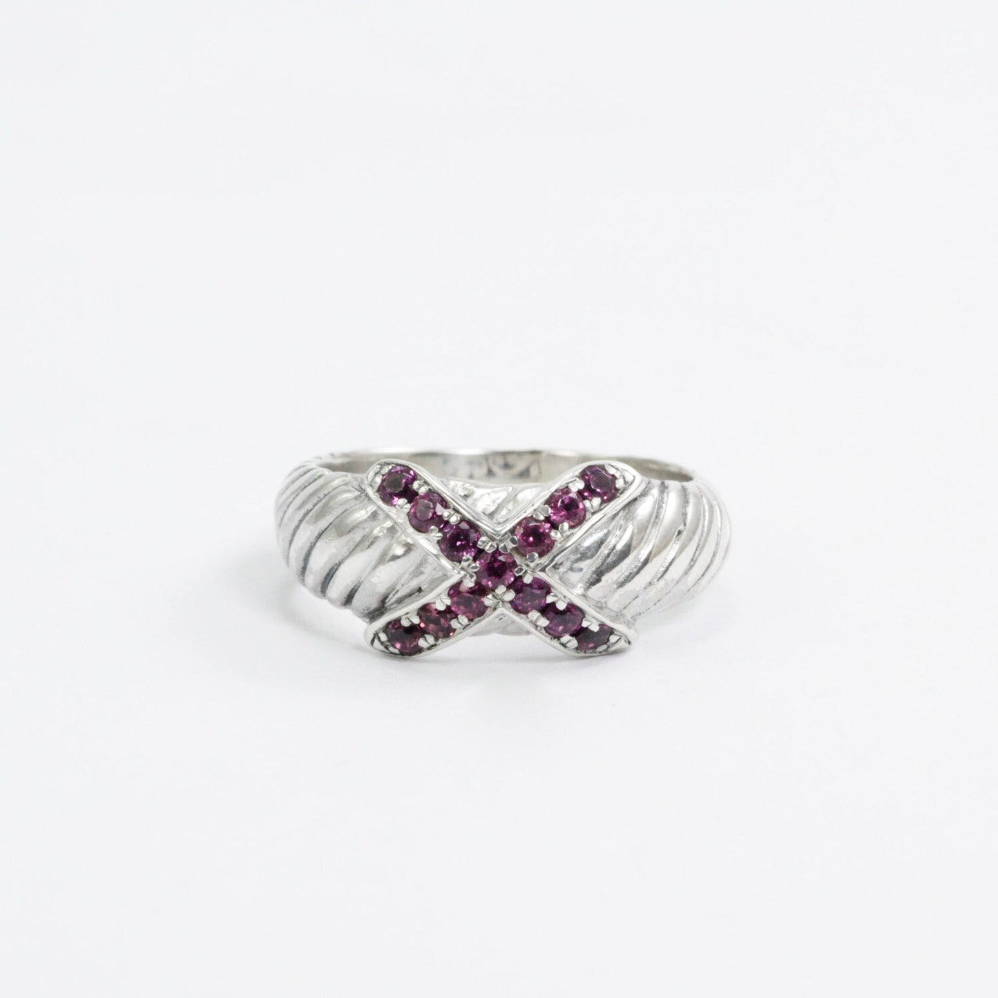 rhodolite garnet ring 925 sterling silver decorated with cable shank style