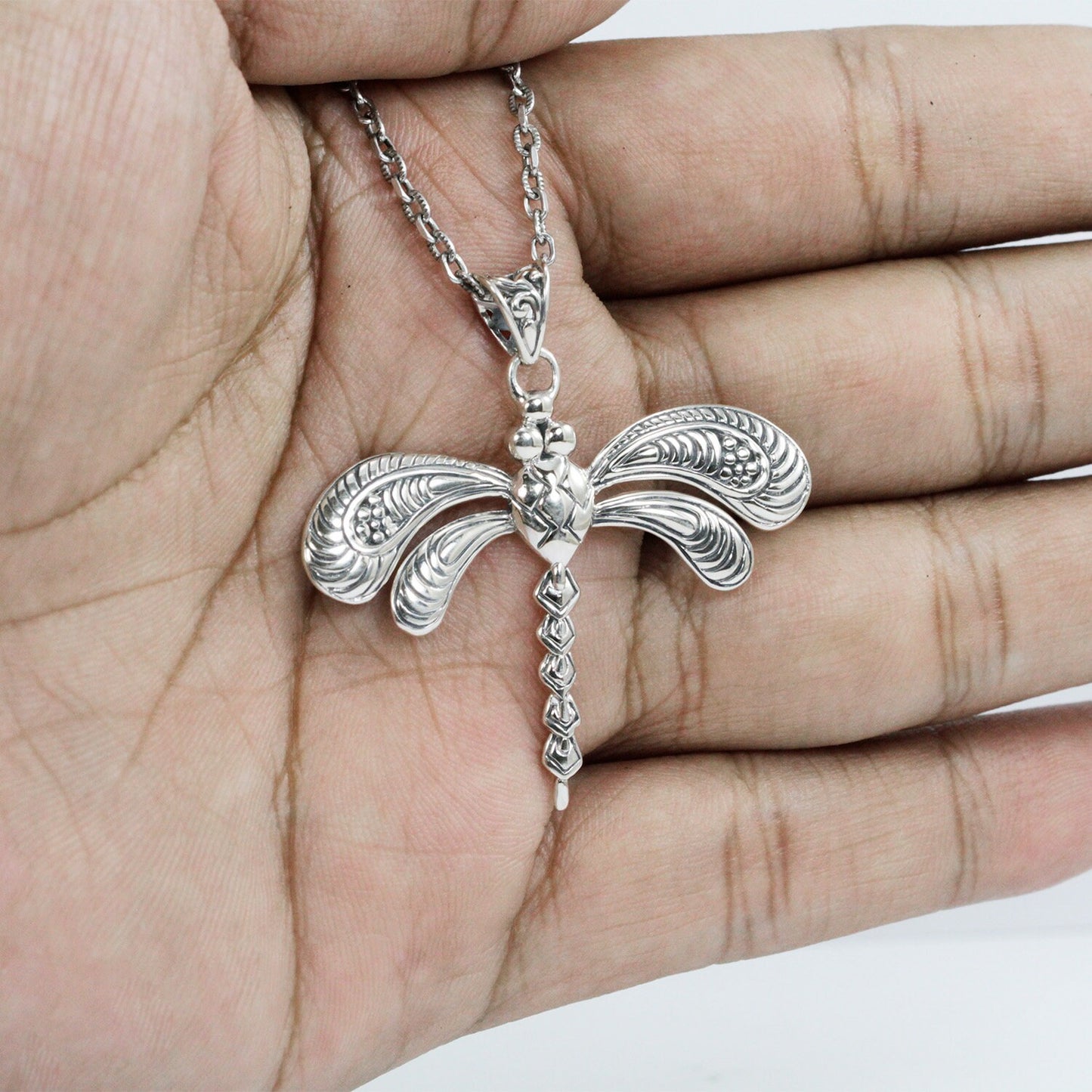 Dragonfly pendant 925 sterling silver decorated with open work filigree