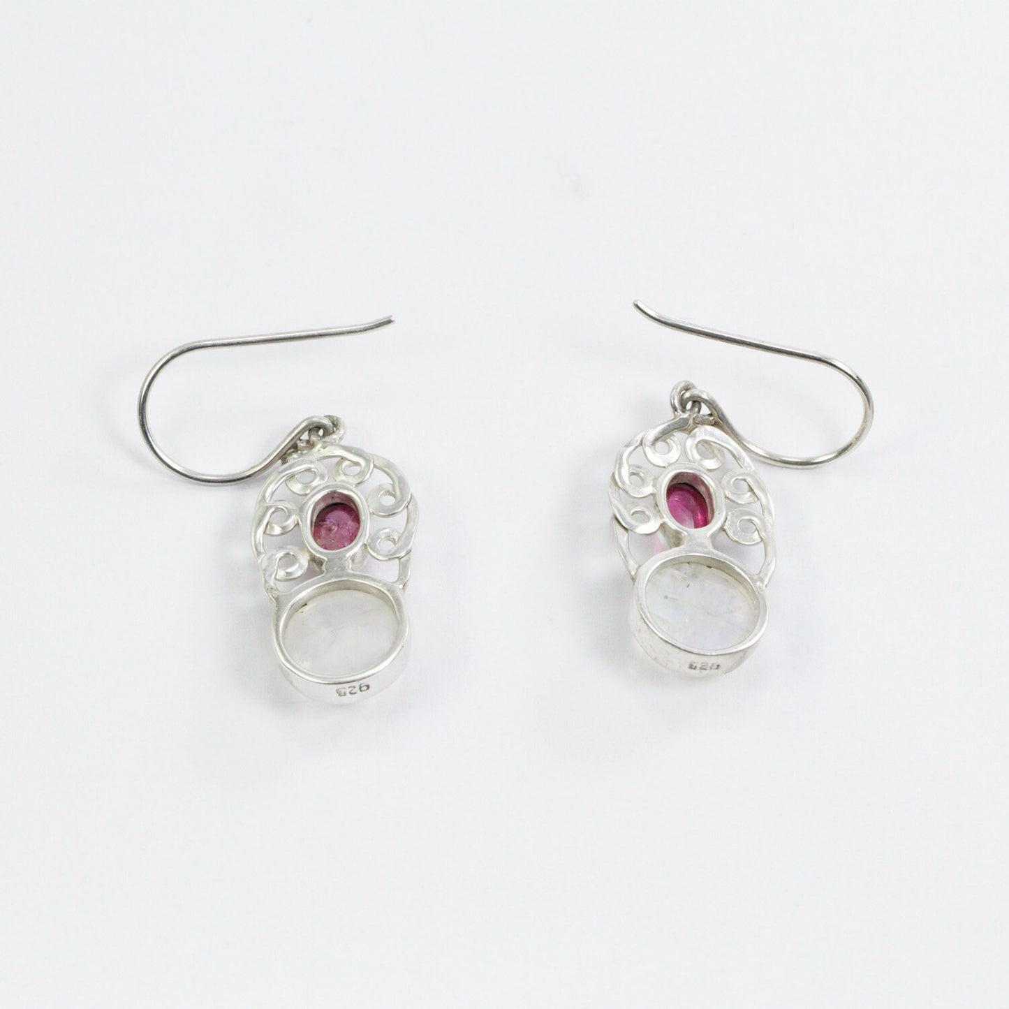 moonstone earrings dangle 925 sterling silver with genuine pink tourmaline and woven Celtic handmade
