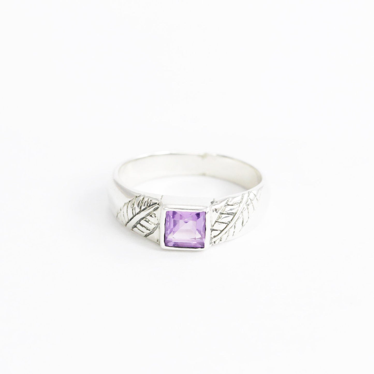solitaire amethyst ring 925 sterling silver with genuine Square Brazilian amethyst