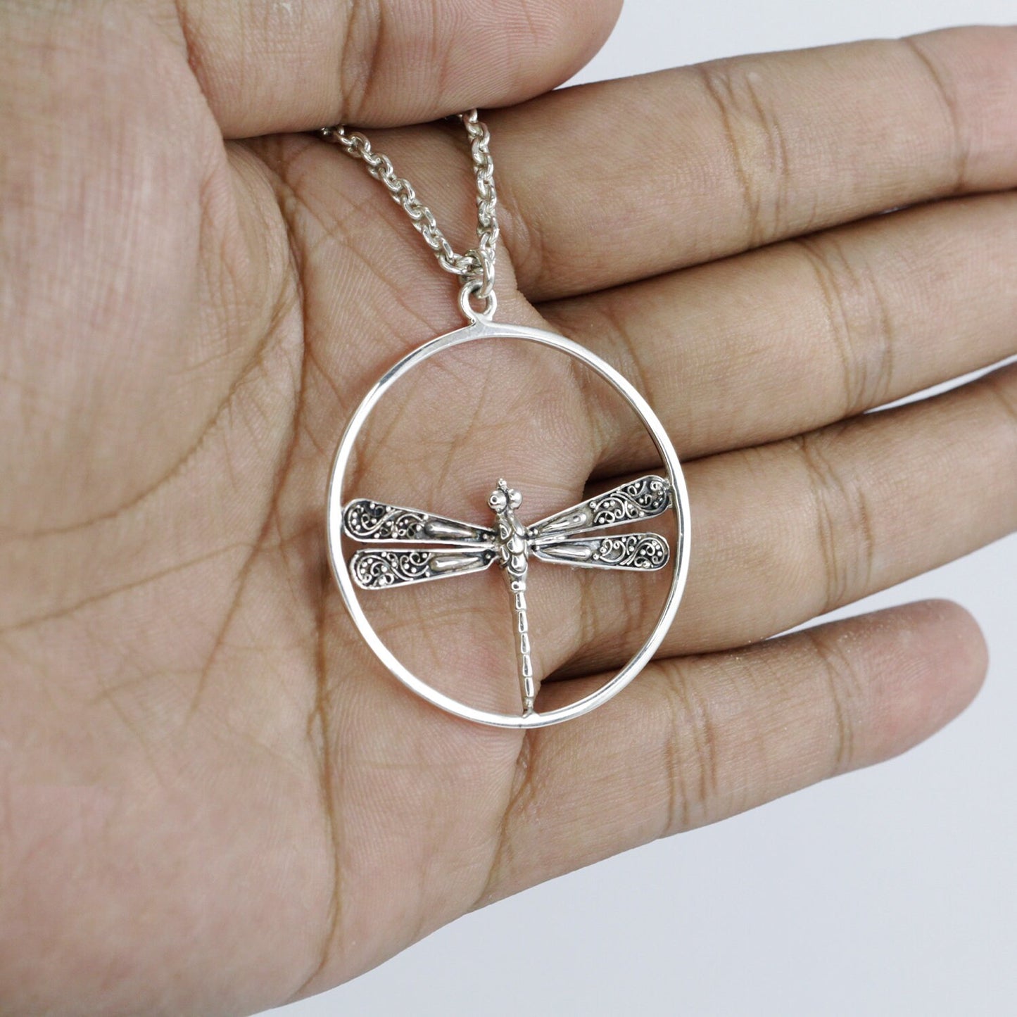 Dragonfly pendant in 925 sterling silver with 21 inch Loro chain