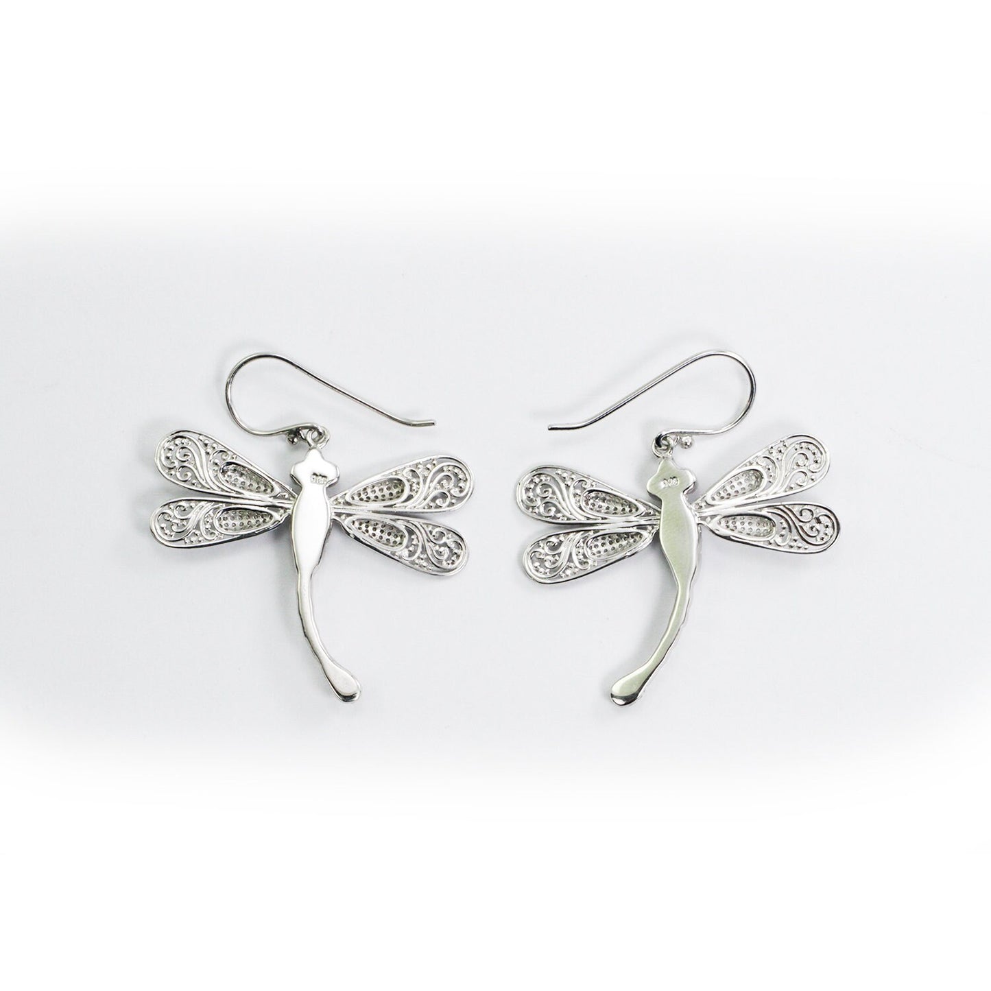 dragonfly earrings 925 sterling silver decorated with genuine white zircon and open work filigree