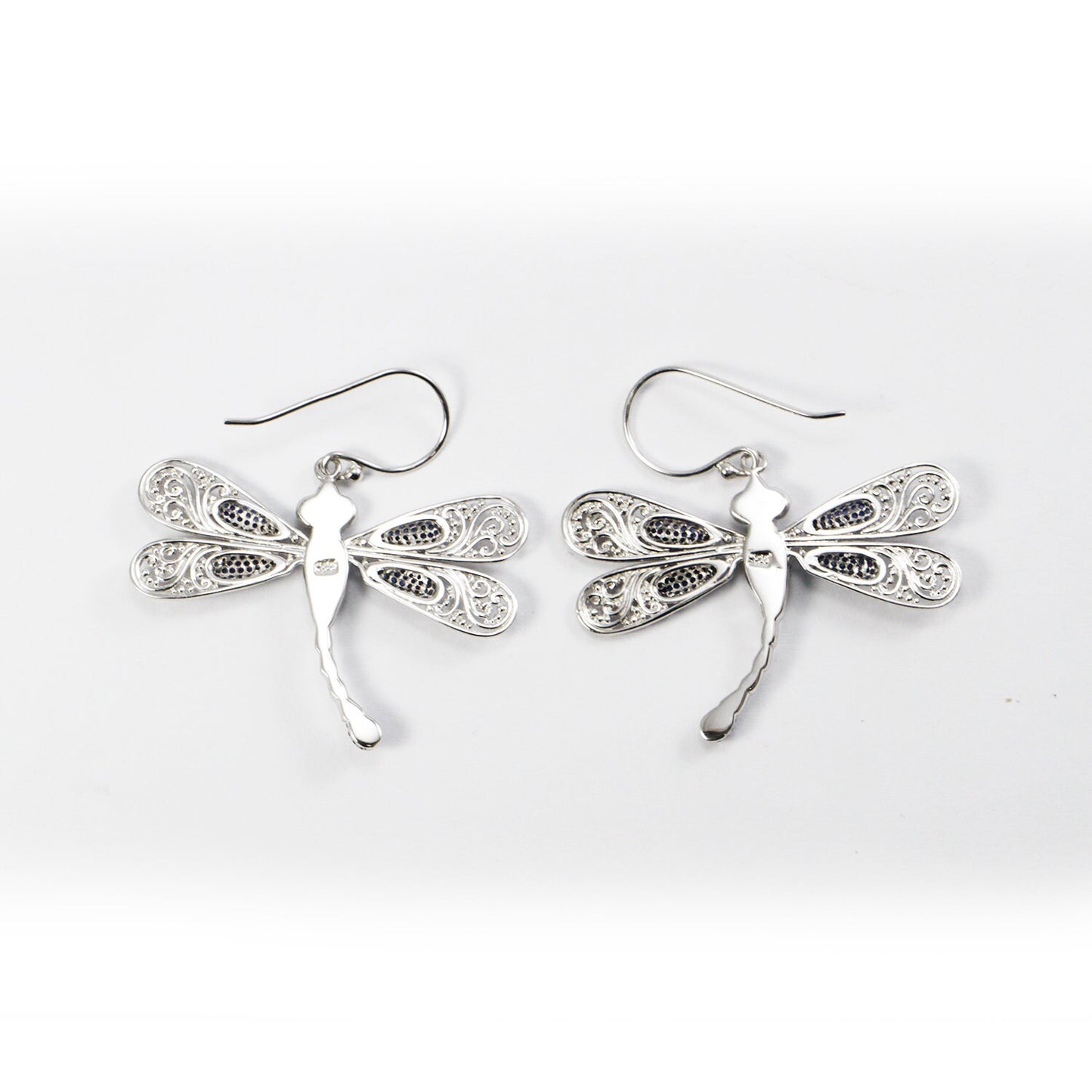 dragonfly earrings 925 sterling silver decorated with genuine black zircon and open work filigree