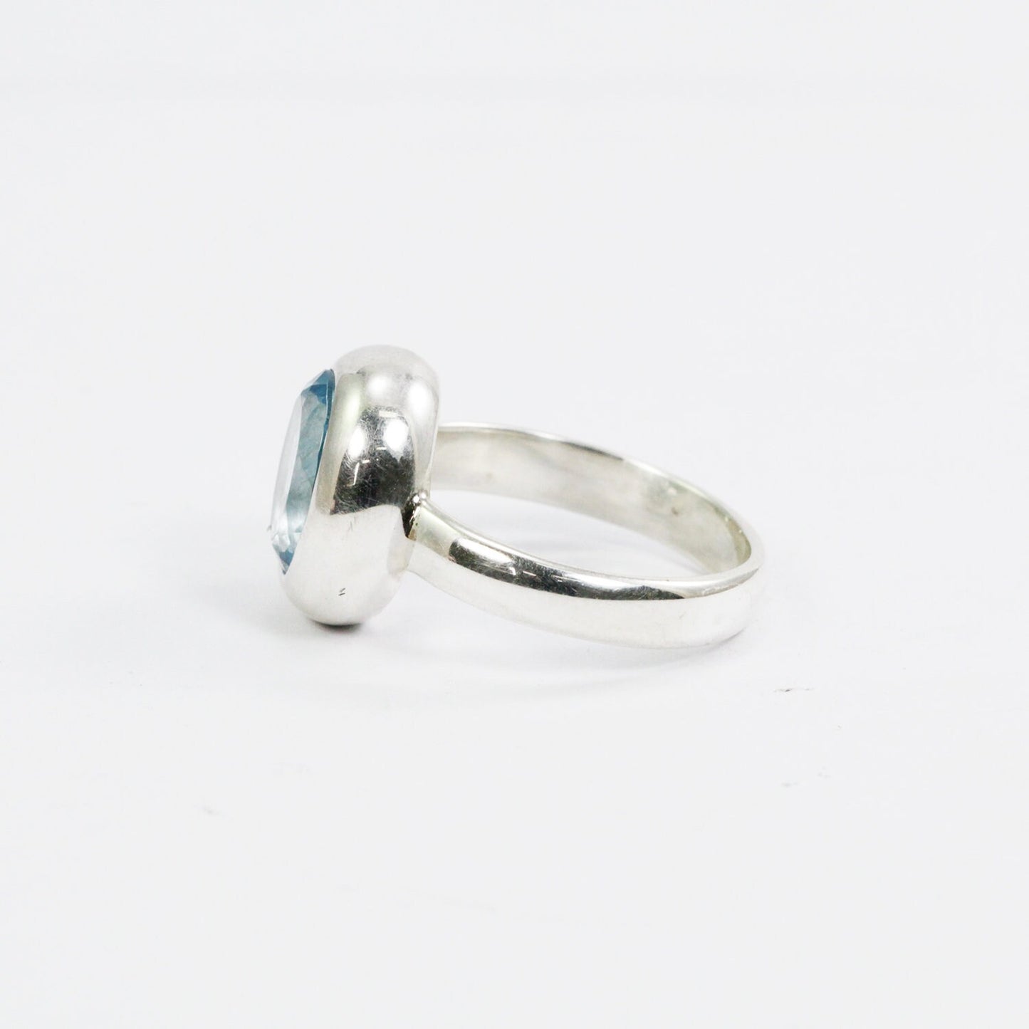 Blue topaz ring wide bezel set 925 sterling silver oval shape handmade