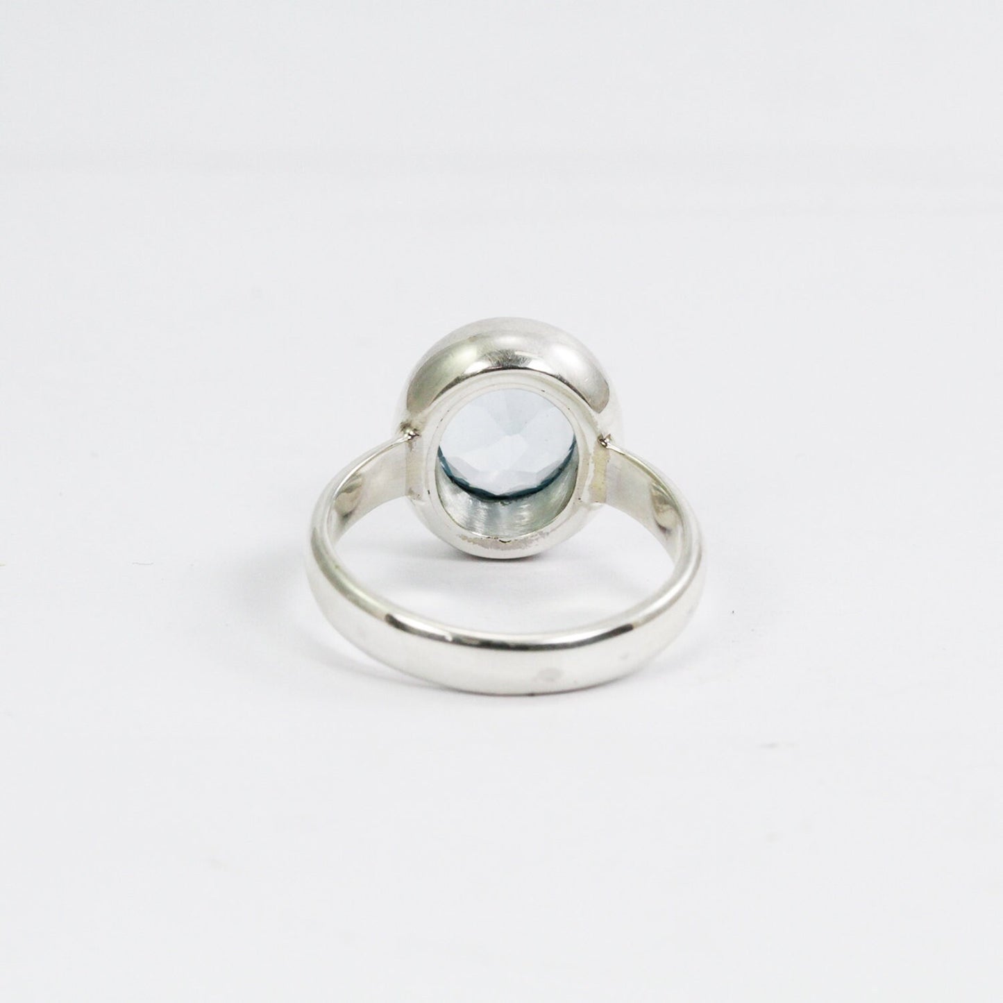 Blue topaz ring wide bezel set 925 sterling silver oval shape handmade
