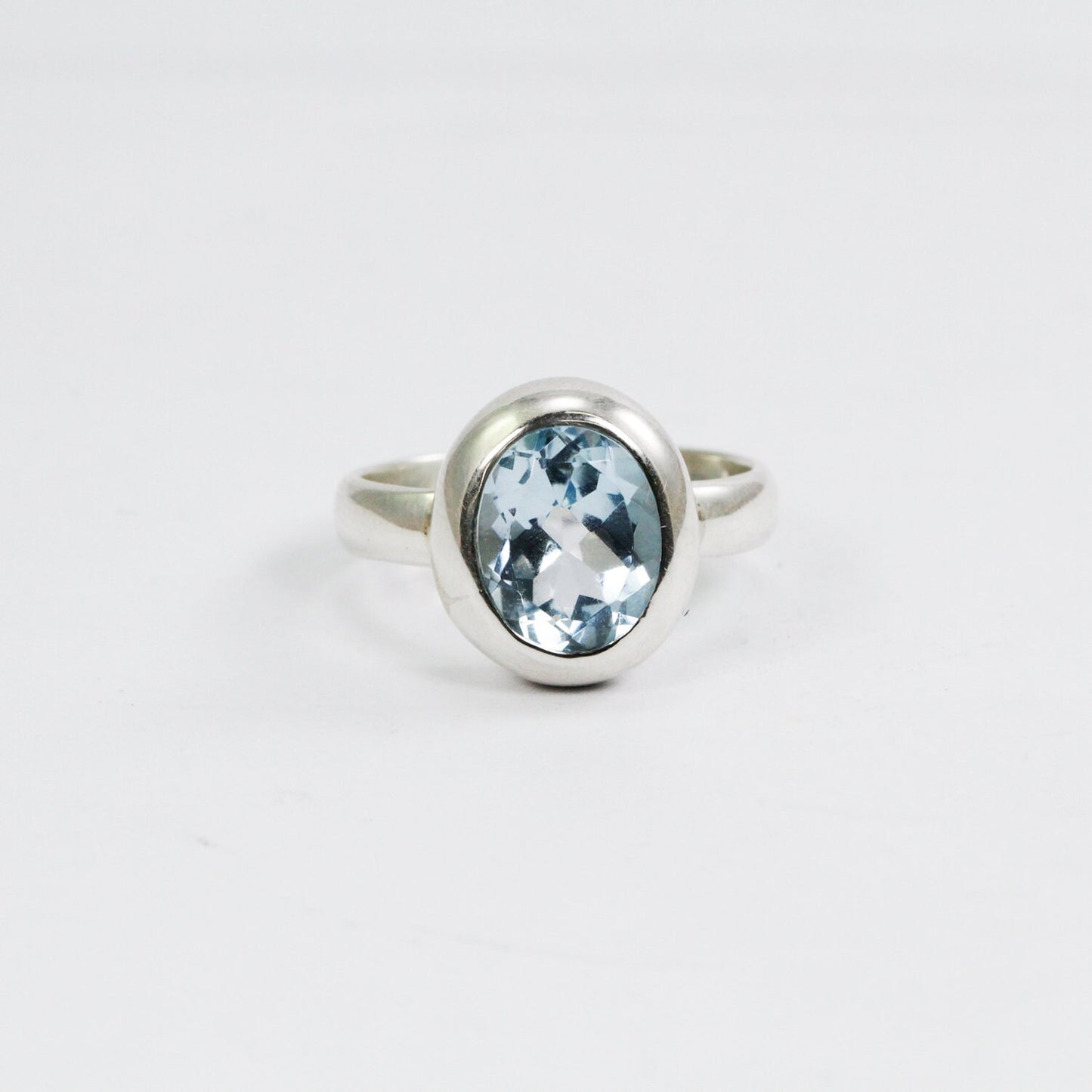 Blue topaz ring wide bezel set 925 sterling silver oval shape handmade