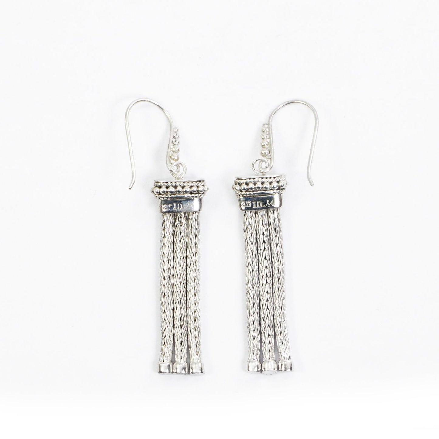 Chain earrings dangle drop 925 sterling silver with foxtail chain and dot ornament