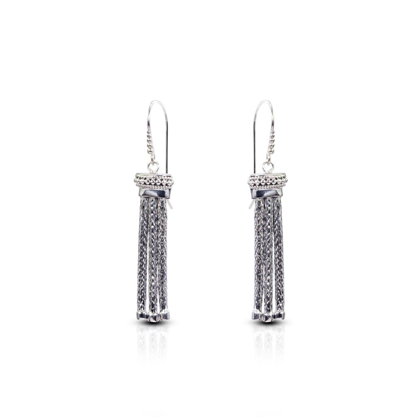 Chain earrings dangle drop 925 sterling silver with foxtail chain and dot ornament